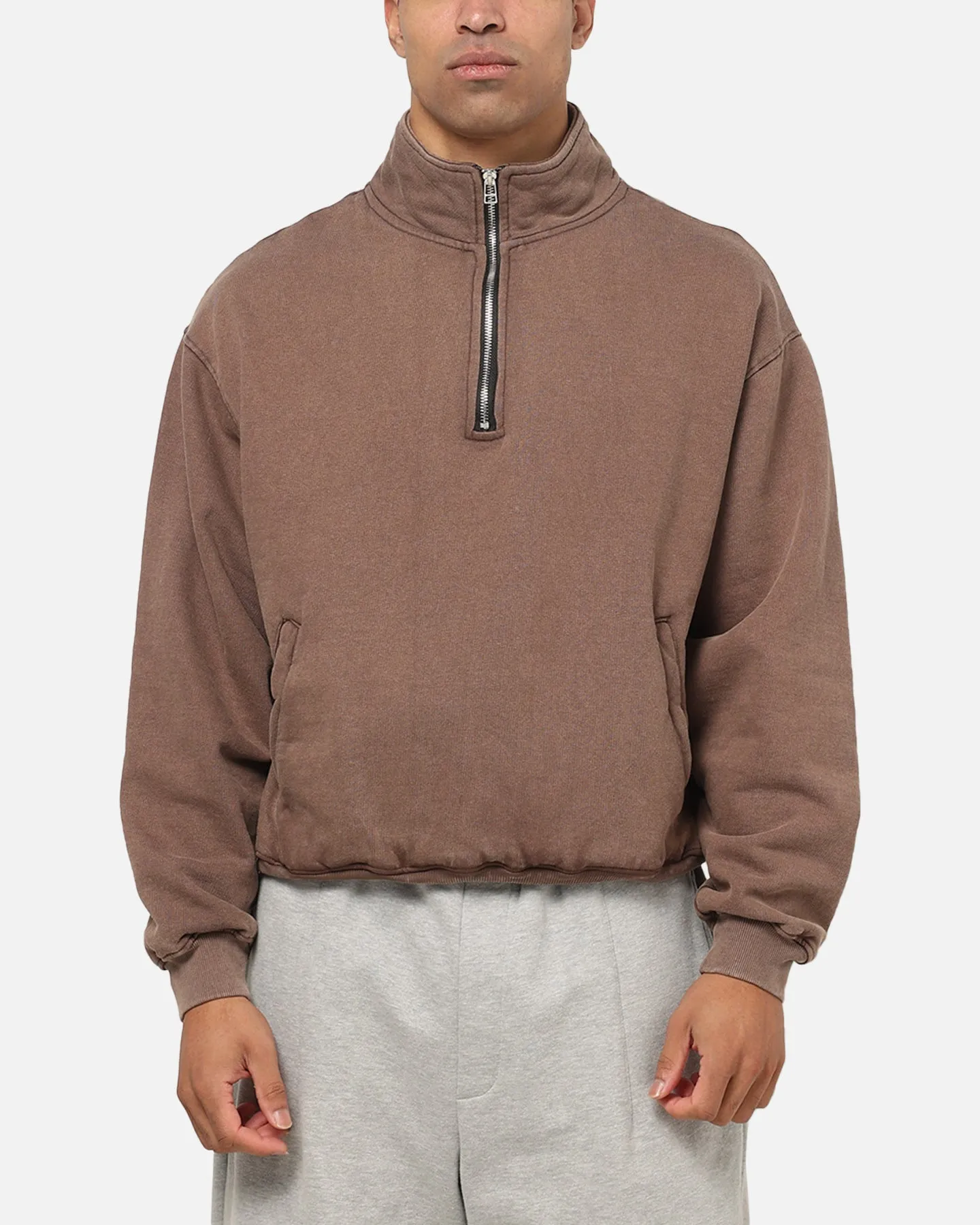 American Thrift Leisure Quarter Zip Mock Neck Sweater Washed Brown sold by Culture Kings