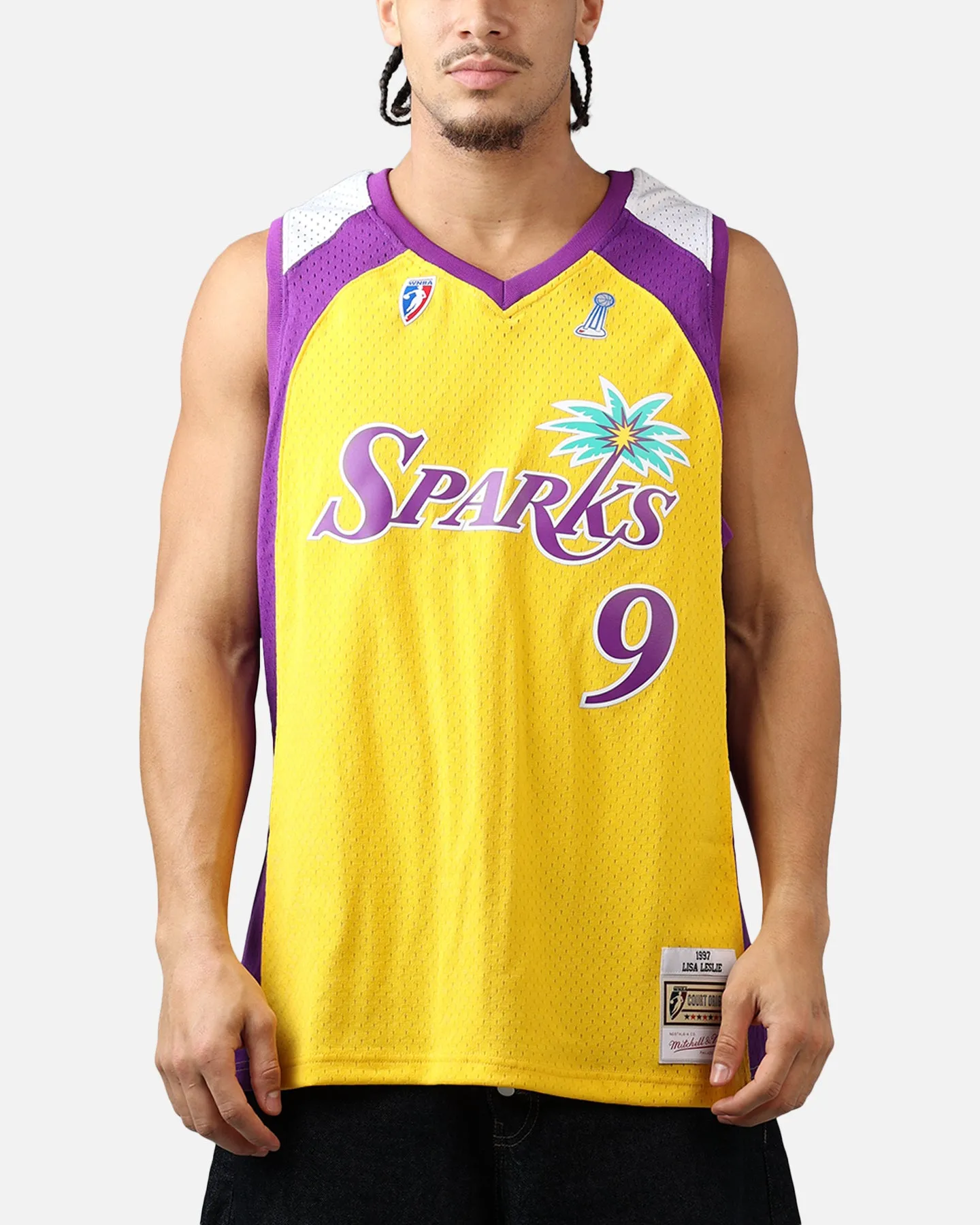 Mitchell & Ness Los Angeles Sparks Lisa Leslie #9 '01 Home Swingman Jersey Gold sold by Culture Kings