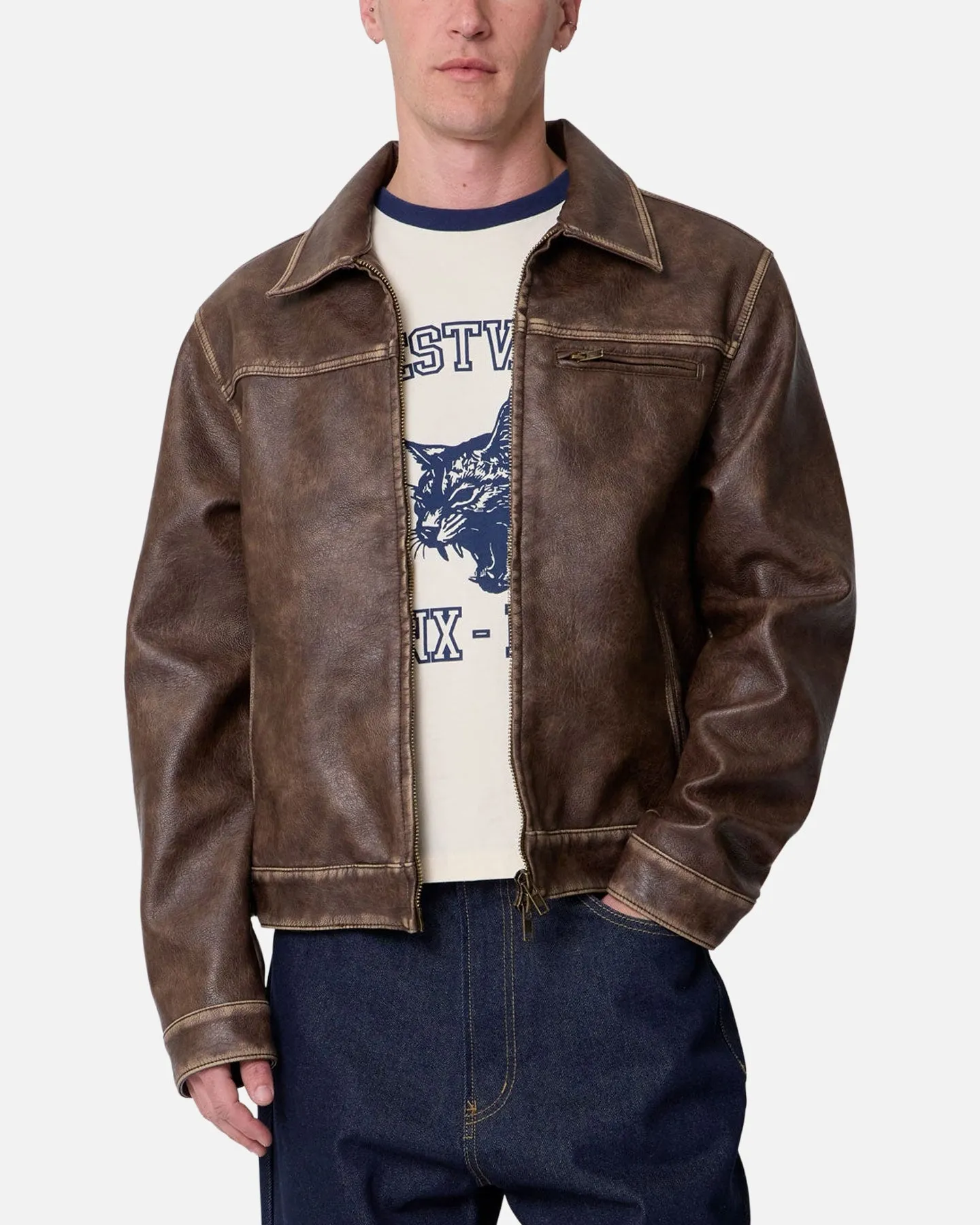MNML Washed Leather Jacket Brown sold by Culture Kings product image thumbnail 3