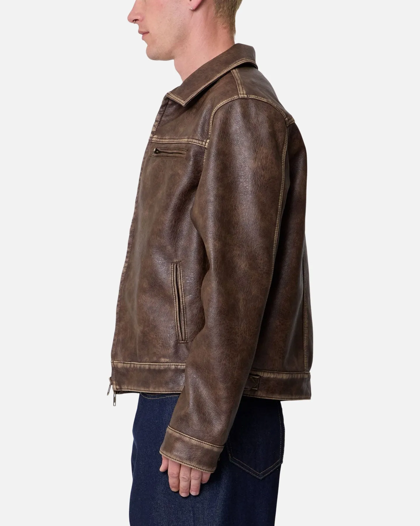 MNML Washed Leather Jacket Brown sold by Culture Kings product image thumbnail 4