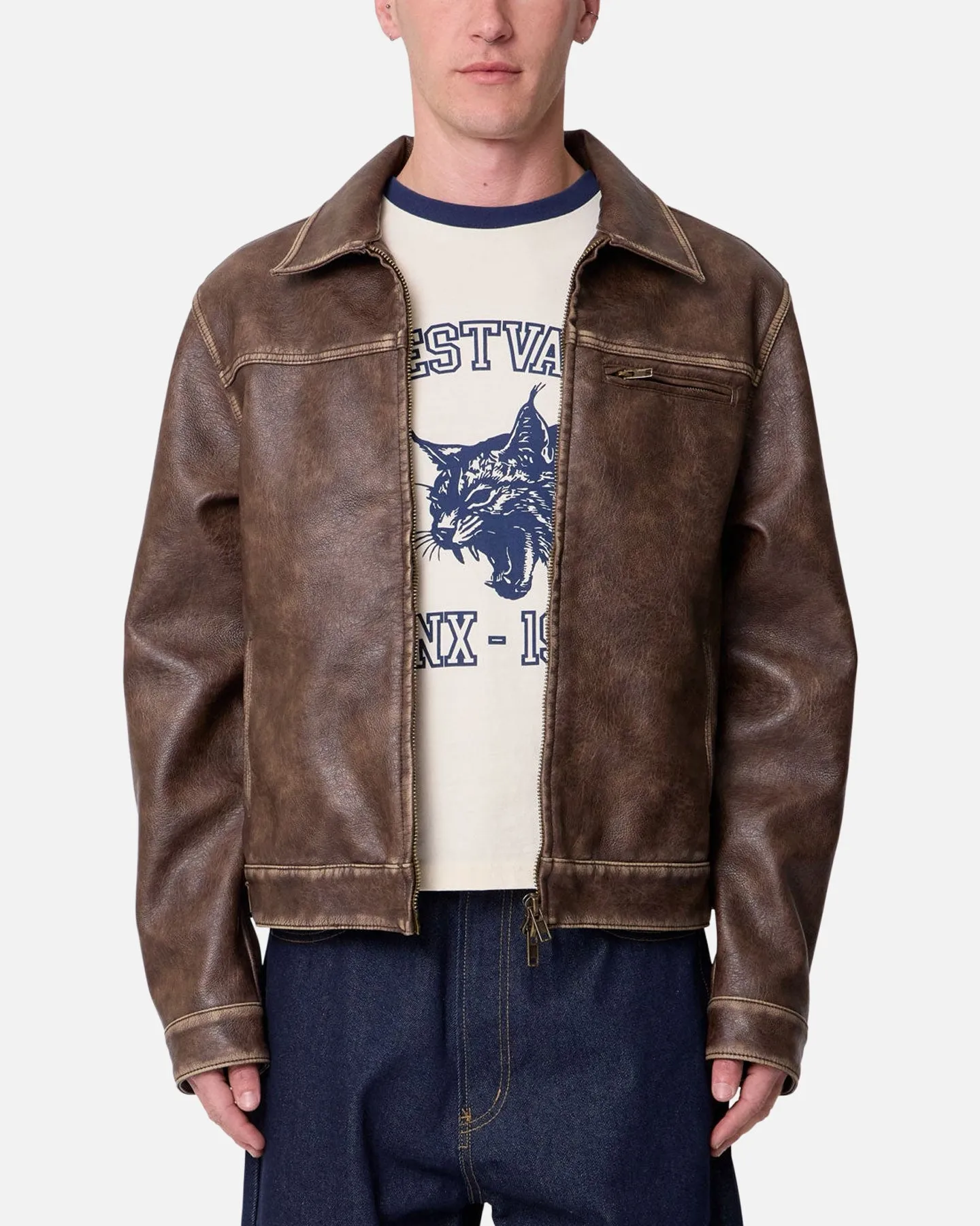 MNML Washed Leather Jacket Brown sold by Culture Kings