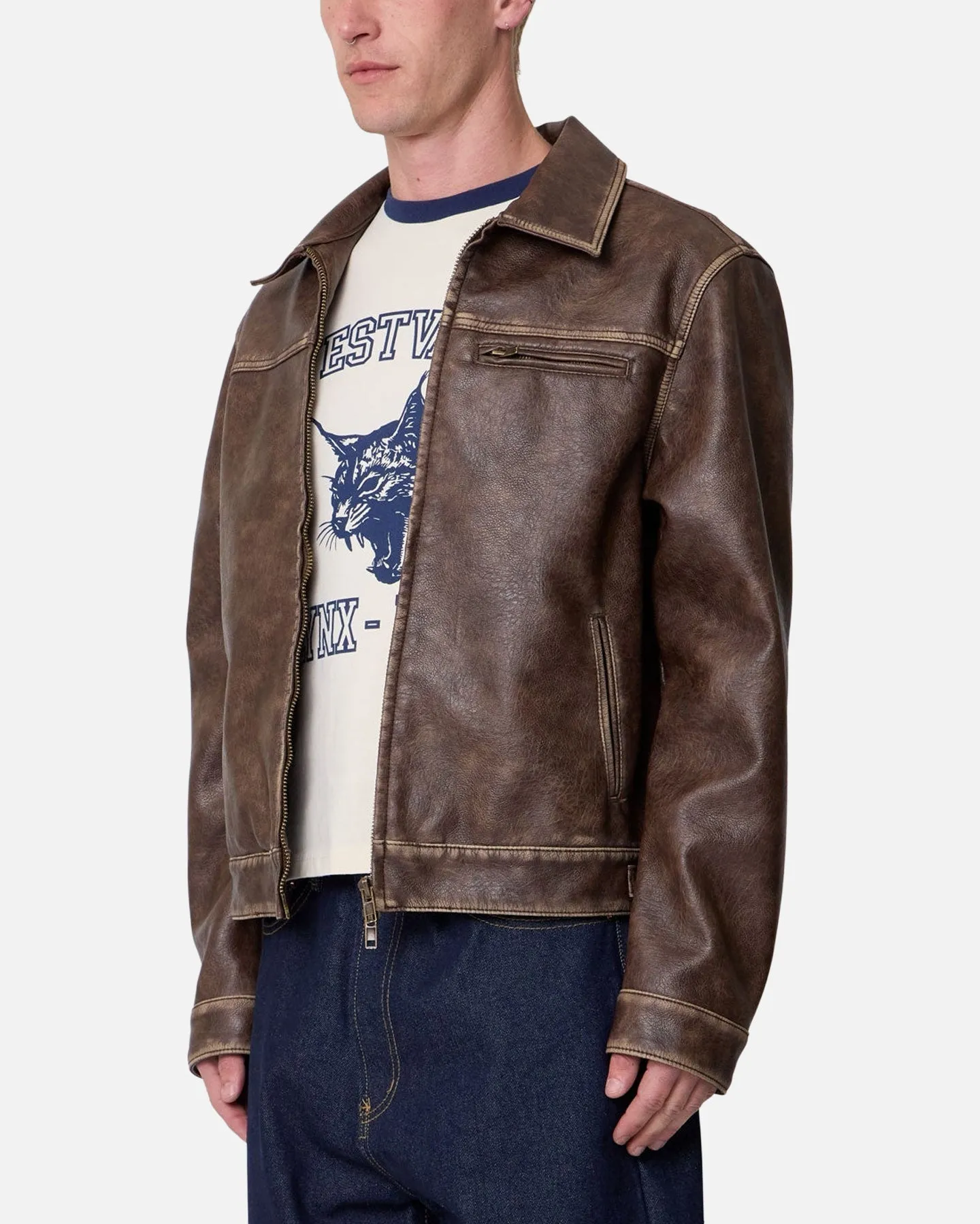 MNML Washed Leather Jacket Brown sold by Culture Kings product image thumbnail 5