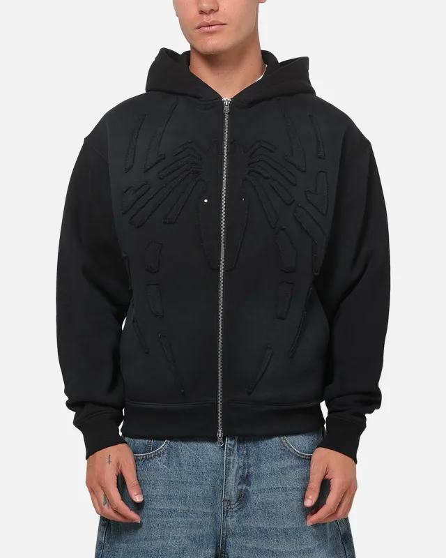 73Studio Marvel Spider-Man Battle Torn Zip Hoodie Washed Black made by Culture Kings