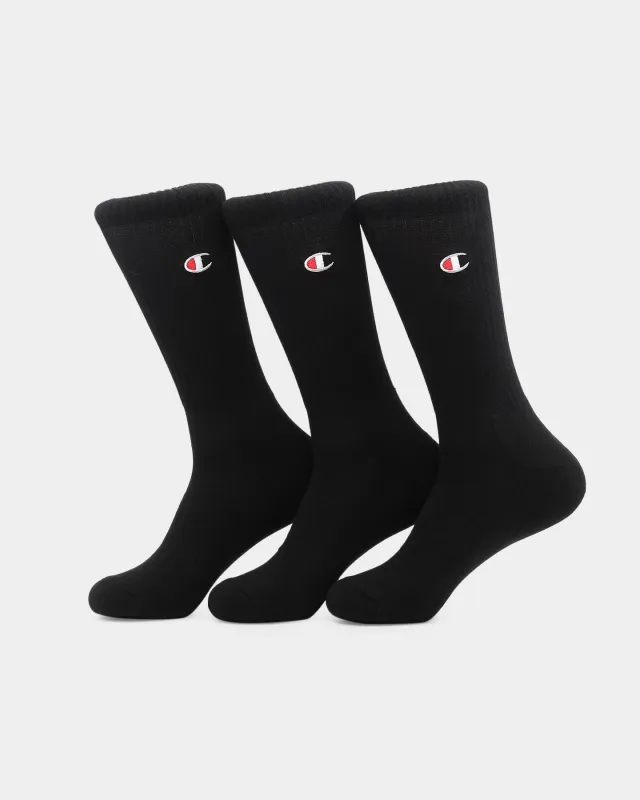 Champion 3 Pack C Logo Crew Socks Black made by Champion