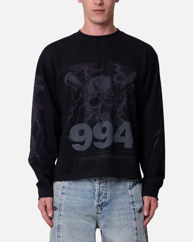 MNML Crossbone Gemmed Long Sleeve T-Shirt Washed Black made by MNML
