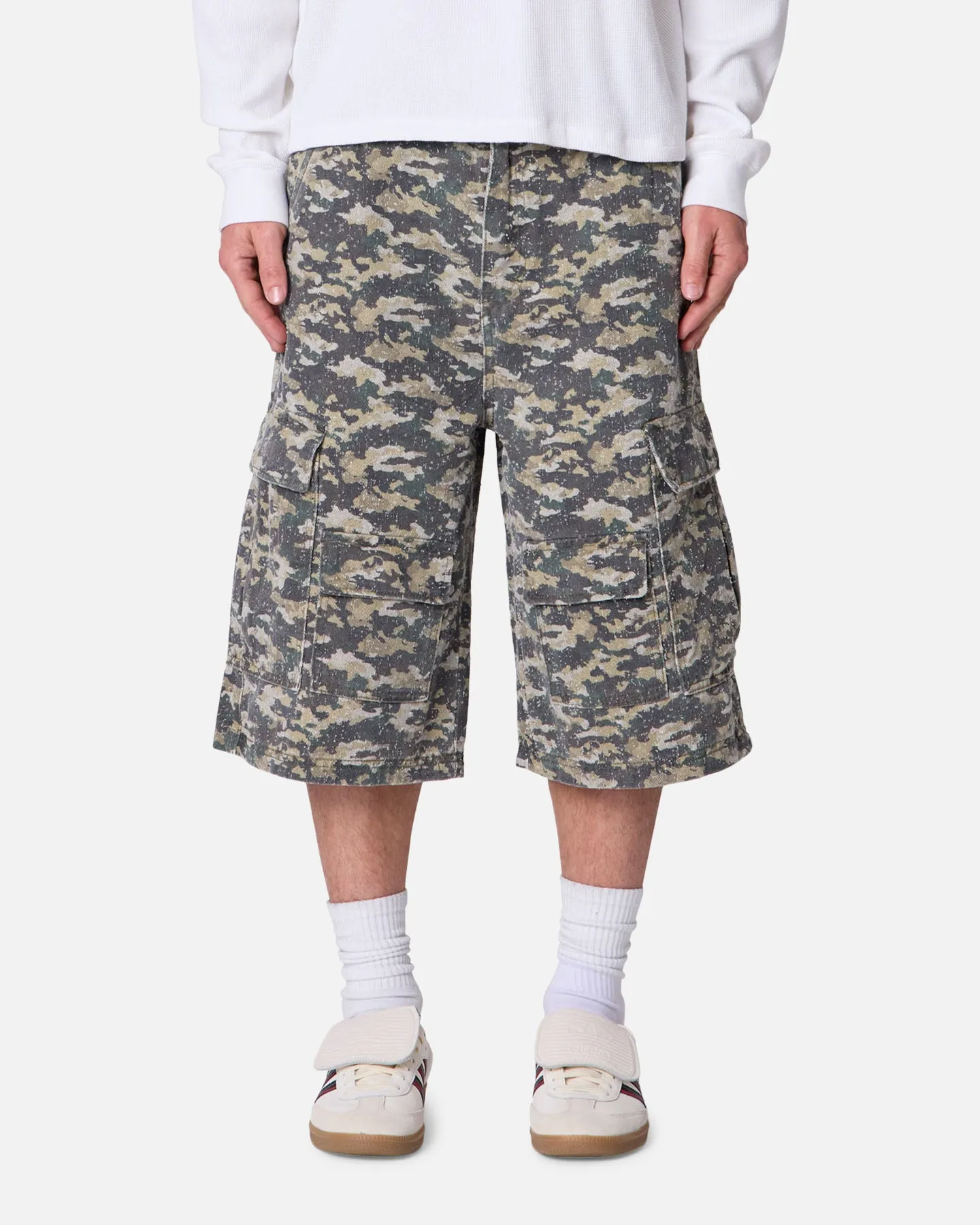 MNML Distressed Ultra Baggy Cargo Shorts Camo sold by Culture Kings