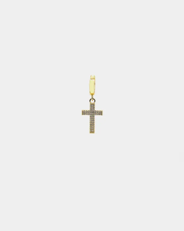 Saint Morta Mini Cross Earring Iced Gold made by Culture Kings