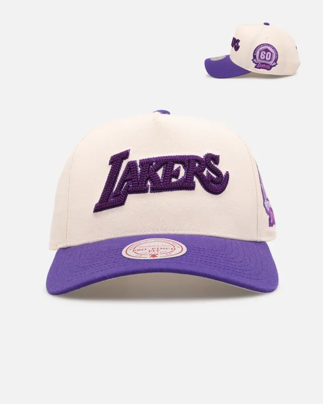 Mitchell & Ness Los Angeles Lakers 'Chainstitch Wordmark' Pro Pinch Snapback Purple made by Mitchell & Ness