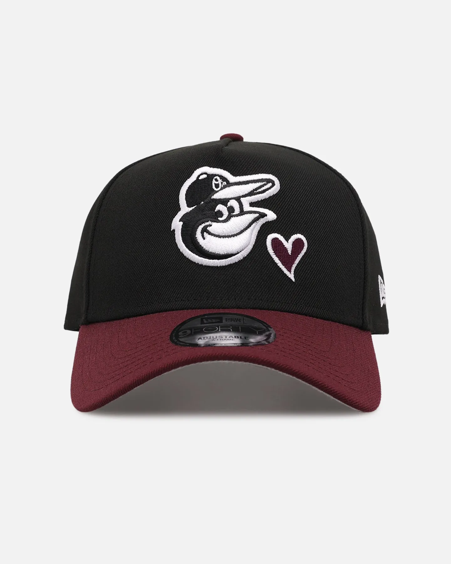 New Era Baltimore Orioles 'Burgundy Hearts' 9FORTY A-Frame Snapback Black/Maroon sold by Culture Kings