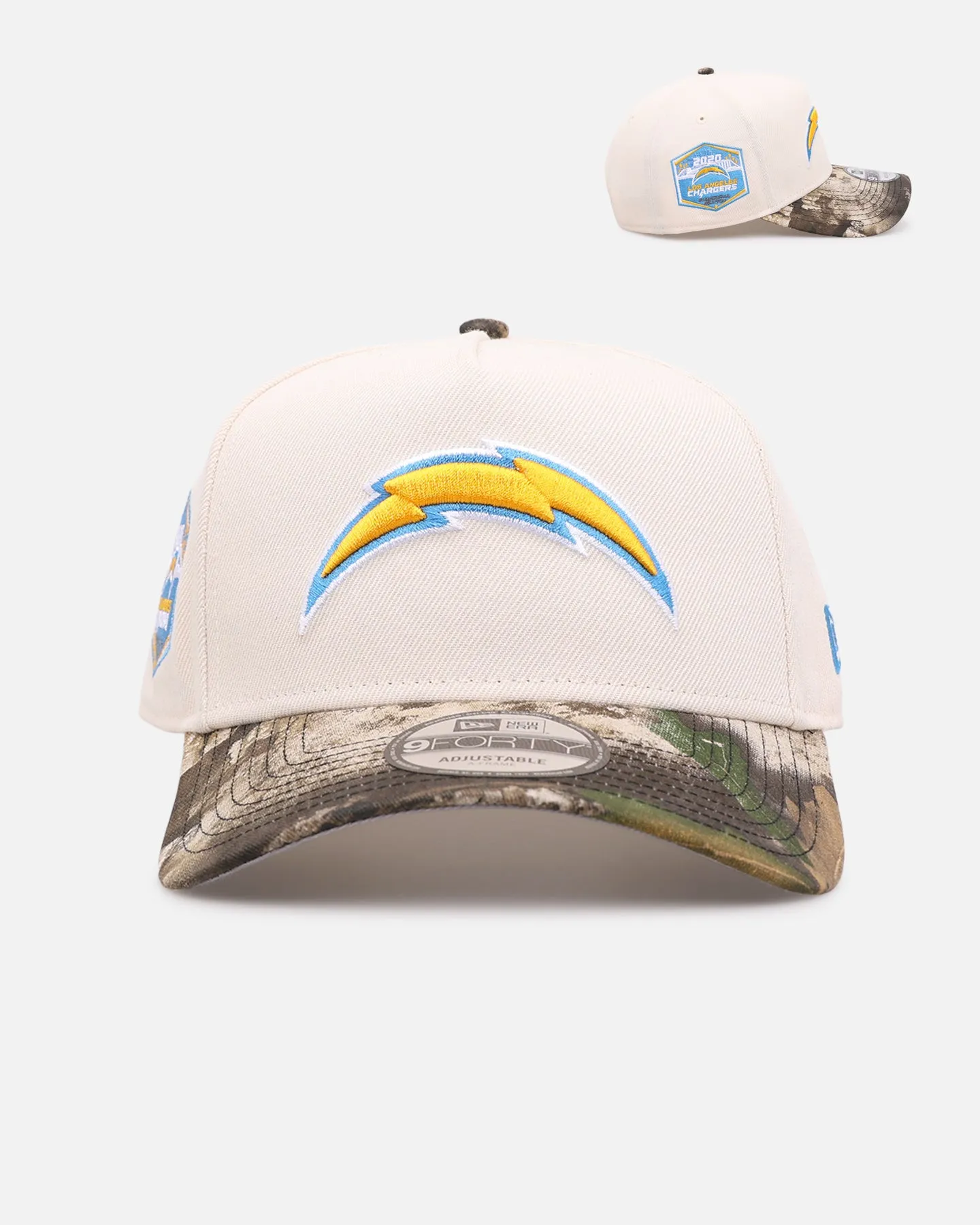 New Era Los Angeles Chargers 'Realtree Visor' 9FORTY A-Frame Snapback Cream/Camo sold by Culture Kings