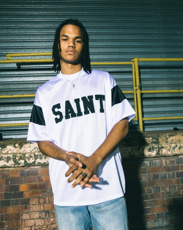 Saint Morta Union Mesh Boxy T-Shirt White/Black sold by Culture Kings