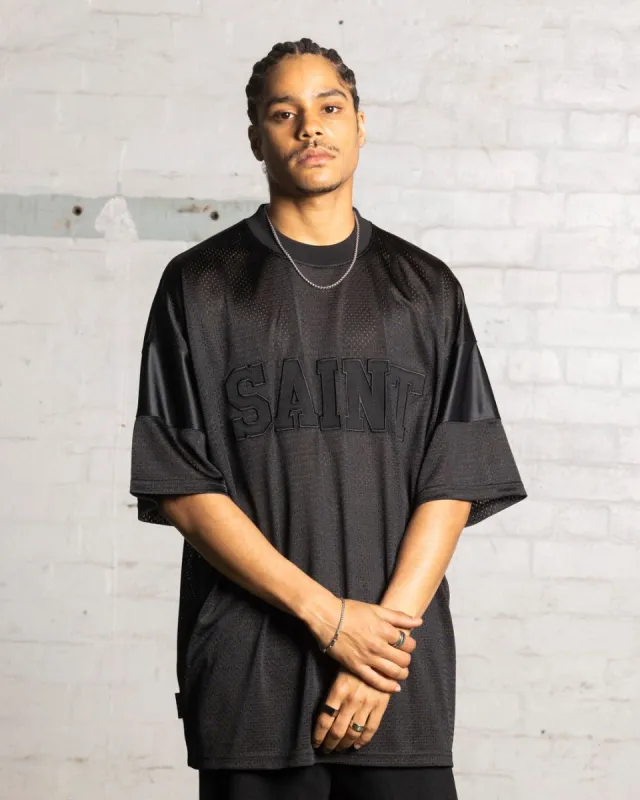 Saint Morta Union Mesh Boxy T-Shirt Black/Black sold by Culture Kings