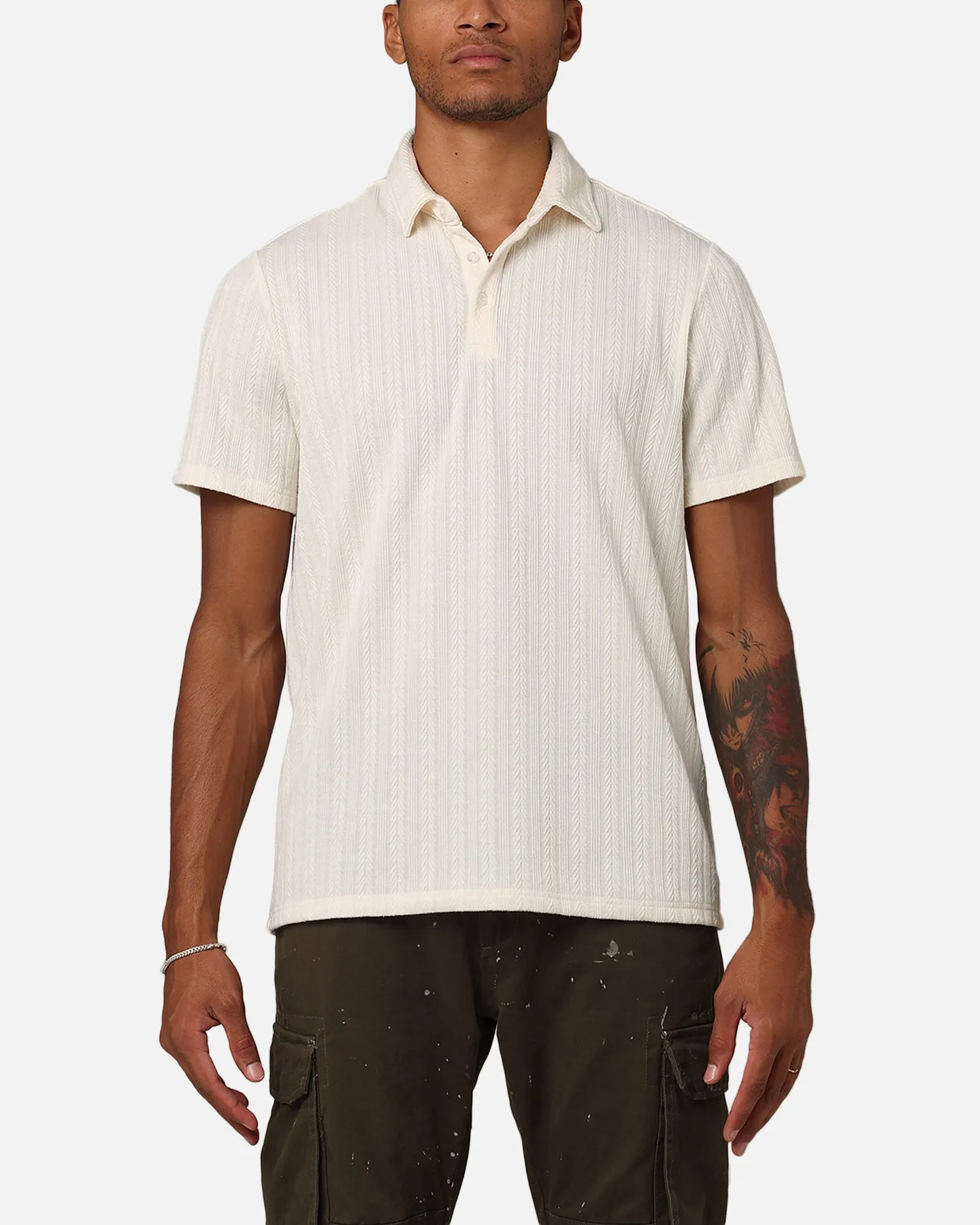 XXIII Herringbone Cable Polo Shirt Cream sold by Culture Kings