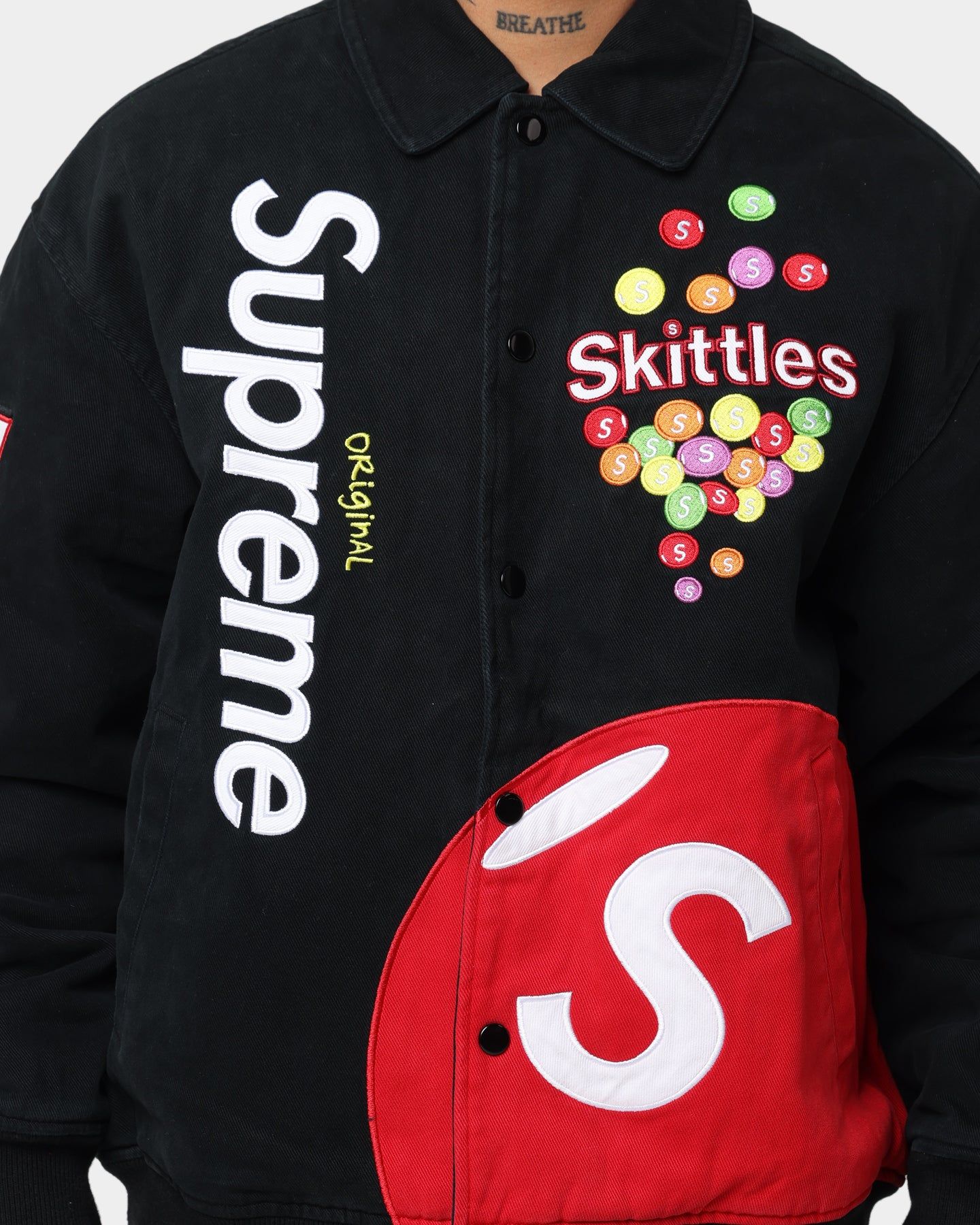 Supreme X Mitchell & Ness X Skittles Varsity Jacket Black sold by Culture Kings product image thumbnail 4