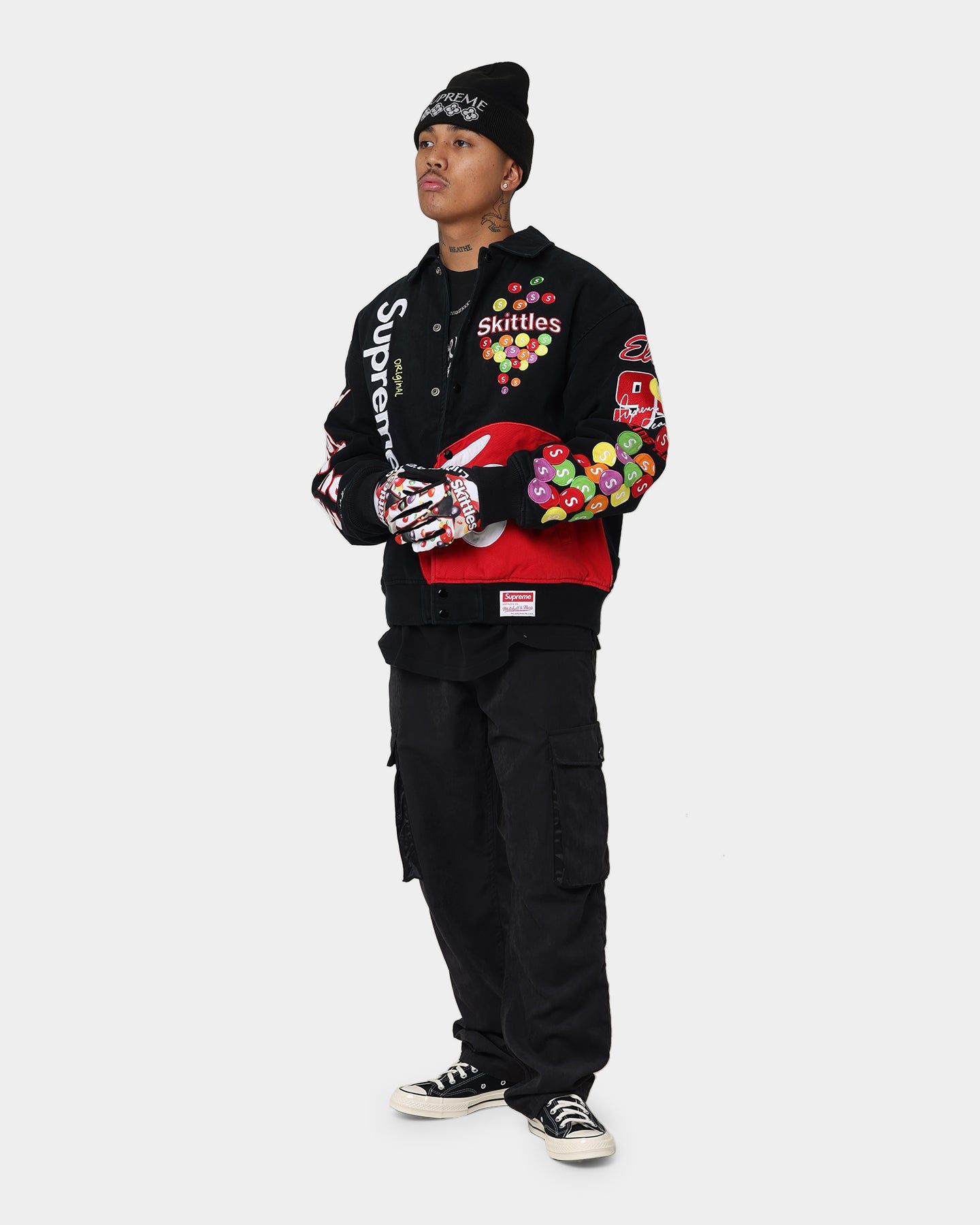 Supreme X Mitchell & Ness X Skittles Varsity Jacket Black sold by Culture Kings product image thumbnail 3
