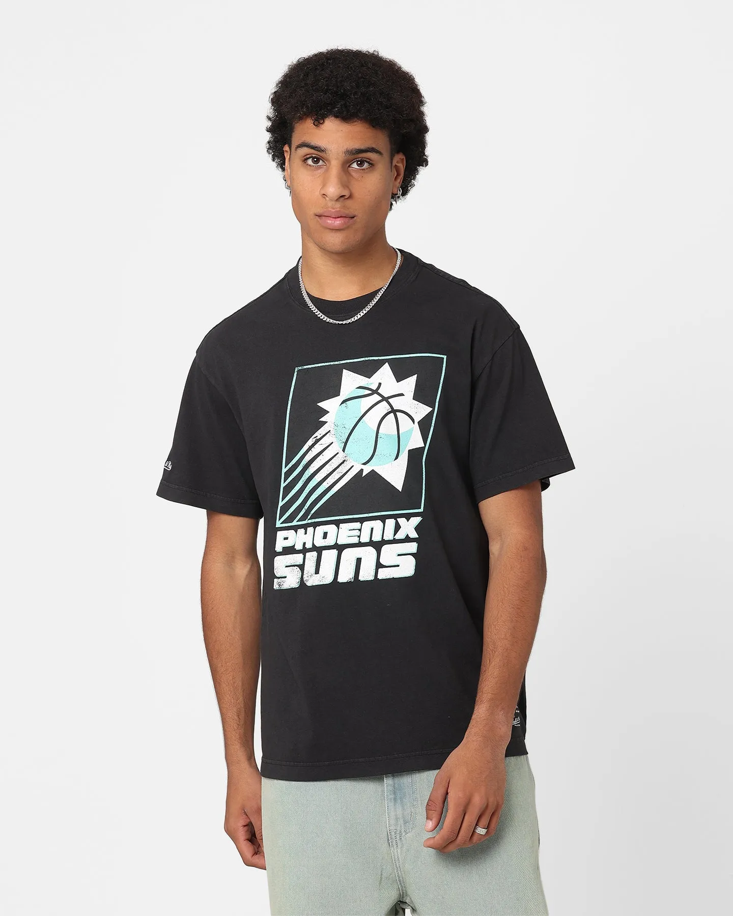 Mitchell & Ness Phoenix Suns Ice Blue Logo T-Shirt Faded Black sold by Culture Kings
