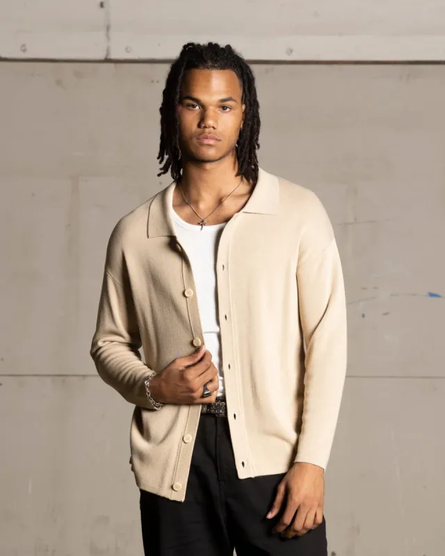 Saint Morta Knitted Long Sleeve Button Up Shirt Tan sold by Culture Kings