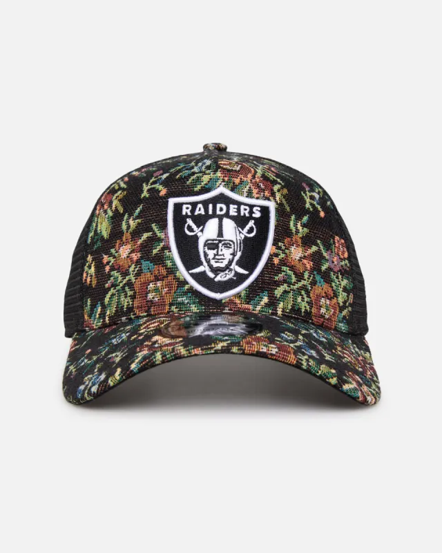 New Era Las Vegas Raiders 'Black Floral Tapestry' 9FORTY A-Frame Trucker Snapback Tapestry sold by Culture Kings