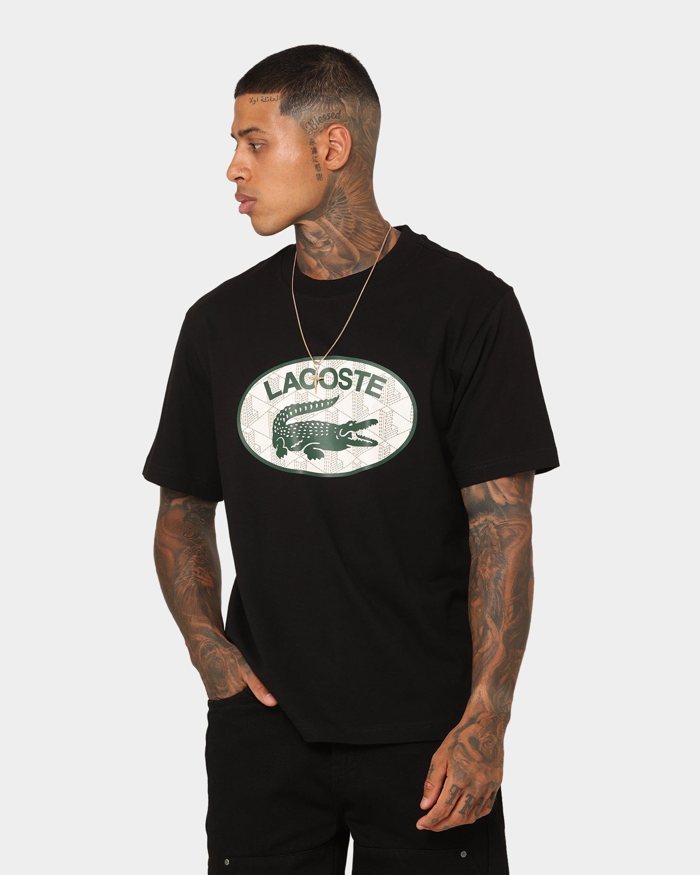 Lacoste Monogram Logo T-Shirt Black sold by Culture Kings