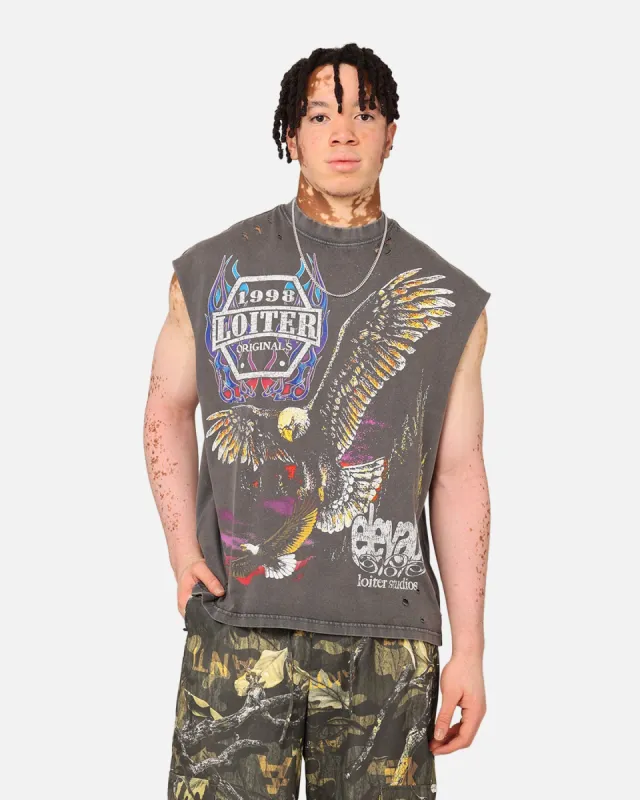 Loiter Motor Eagle Oversized Muscle T-Shirt Vintage Charcoal sold by Culture Kings