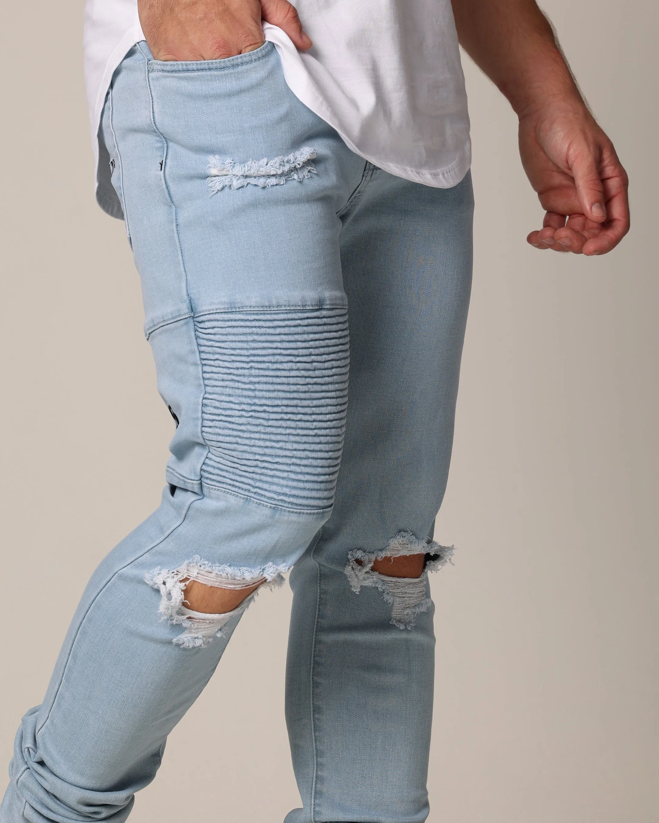 Saint Morta Men's Index Distressed Biker Jeans Light Blue sold by Culture Kings product image thumbnail 3