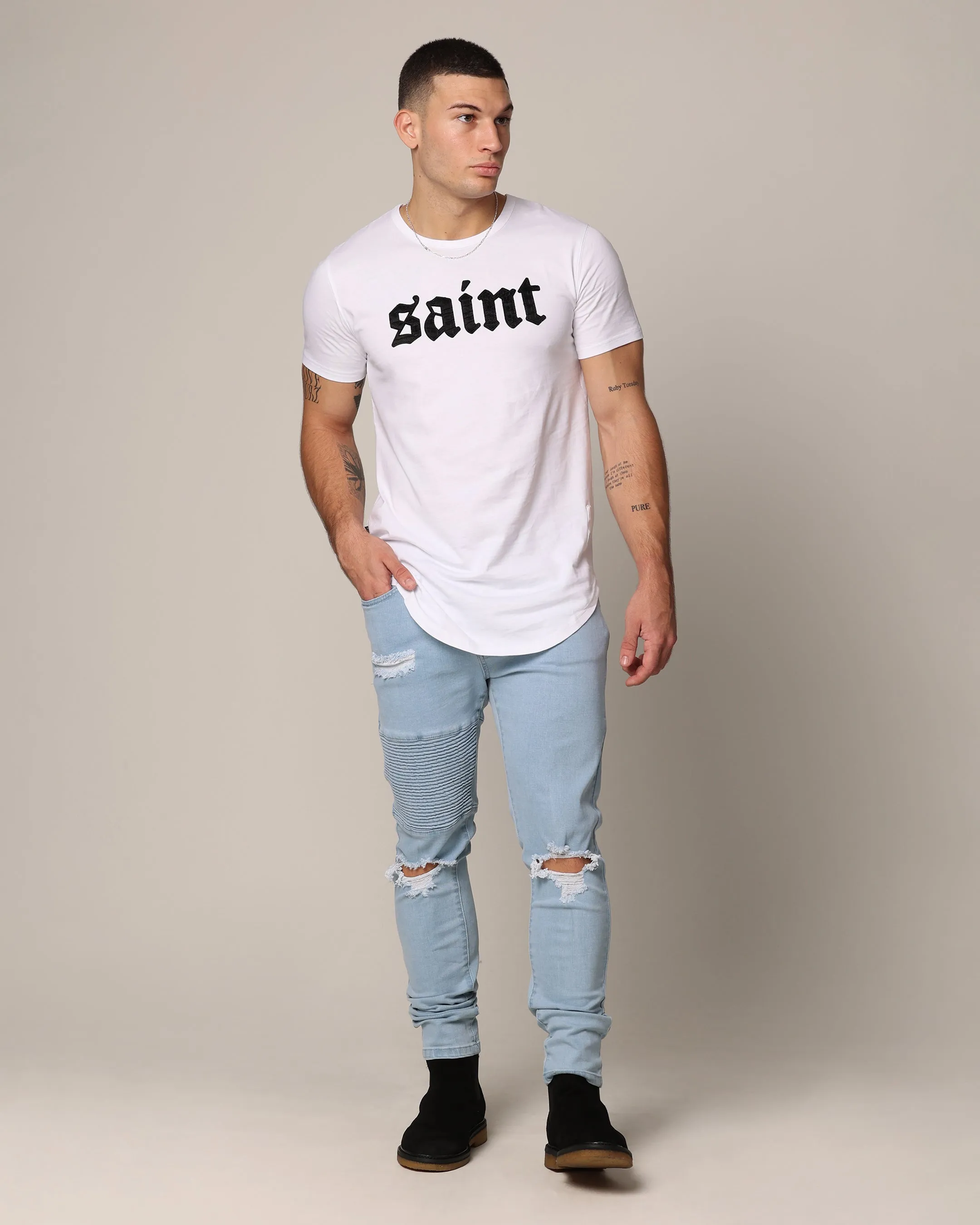 Saint Morta Men's Index Distressed Biker Jeans Light Blue sold by Culture Kings product image thumbnail 2