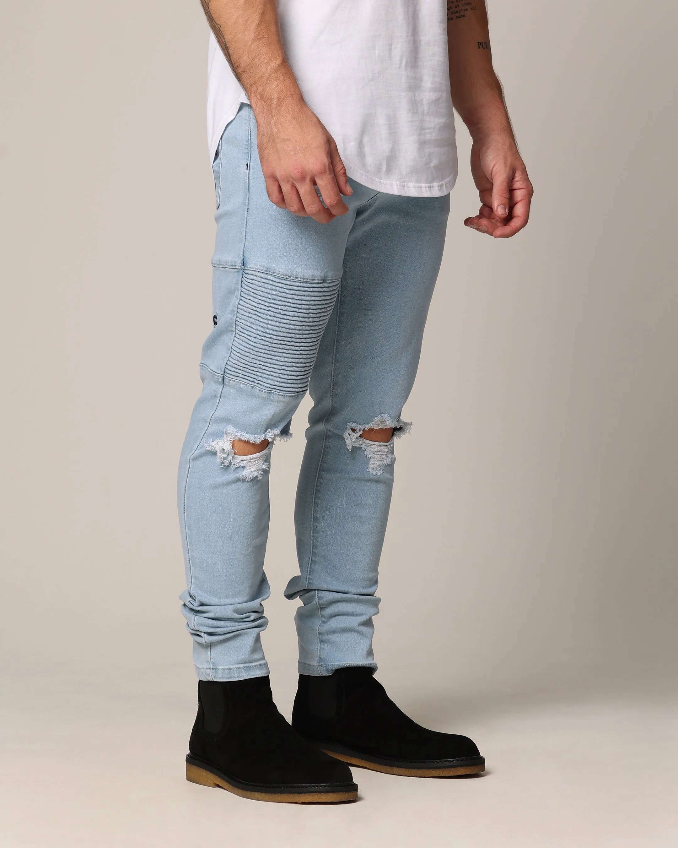 Saint Morta Men's Index Distressed Biker Jeans Light Blue sold by Culture Kings product image thumbnail 5