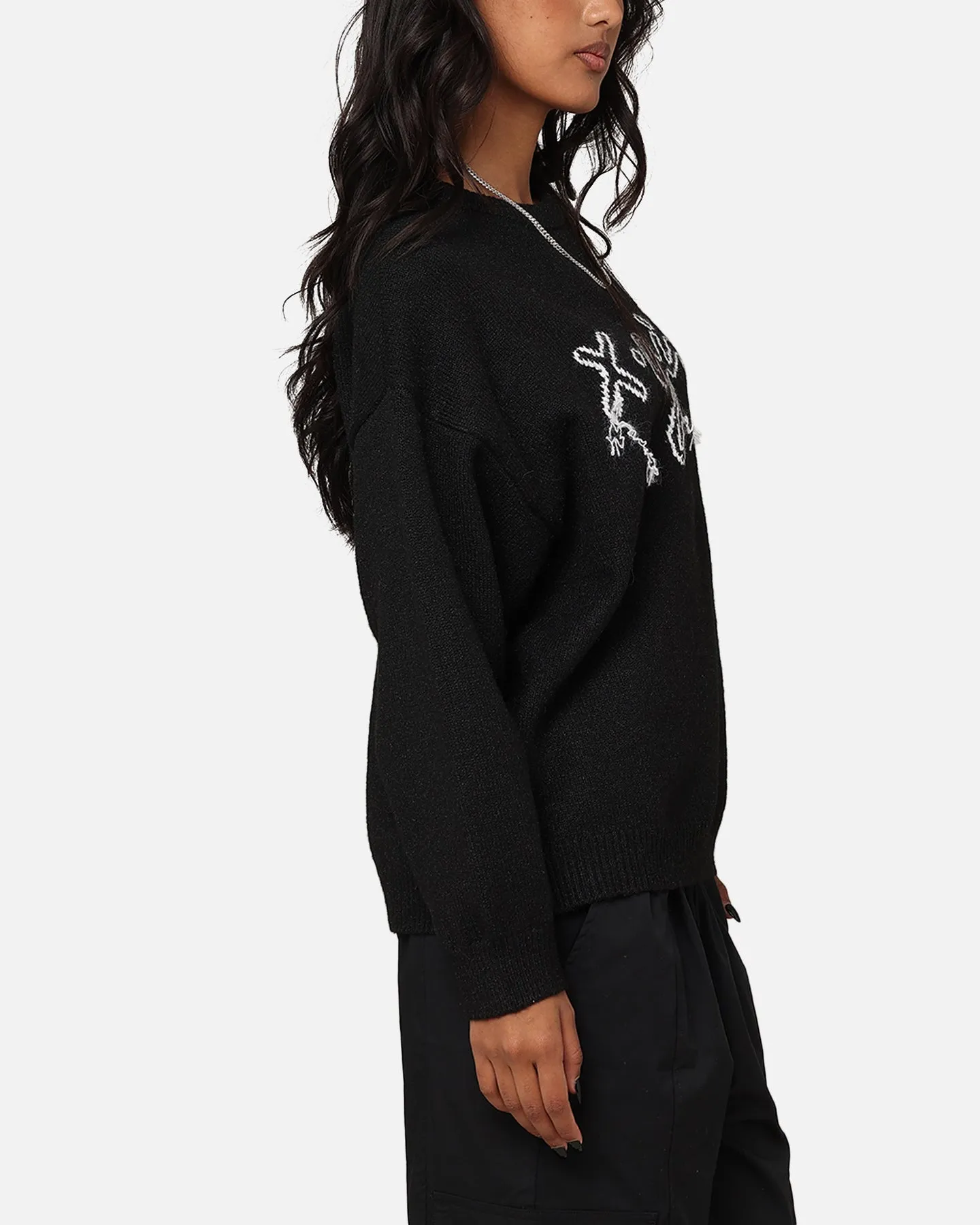X-Girl Women's Drop Stitch Oversized Knit Crewneck Black sold by Culture Kings product image thumbnail 4