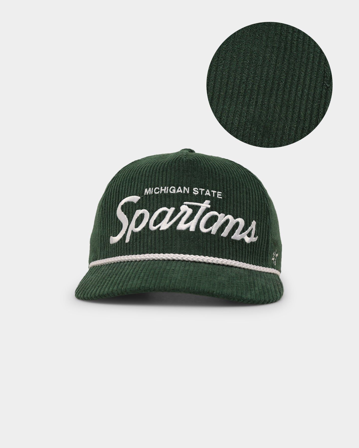 47 Brand Michigan State Spartans 'NCAA Corduroy Team Script' Corduroy Crossrope 47 Hitch Snapback Dark Green sold by Culture Kings