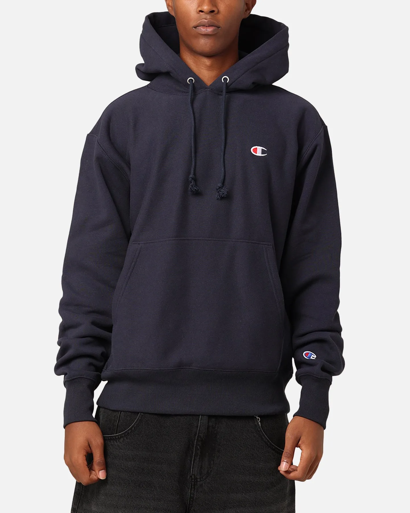 Champion Reverse Weave Small C Hoodie Navy sold by Culture Kings