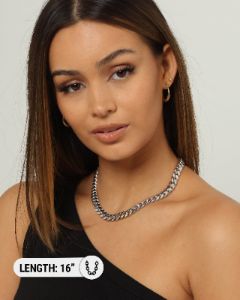 Raising Hell Women's 10mm 16" Cuban Choker Chain Sterling Silver sold by Culture Kings