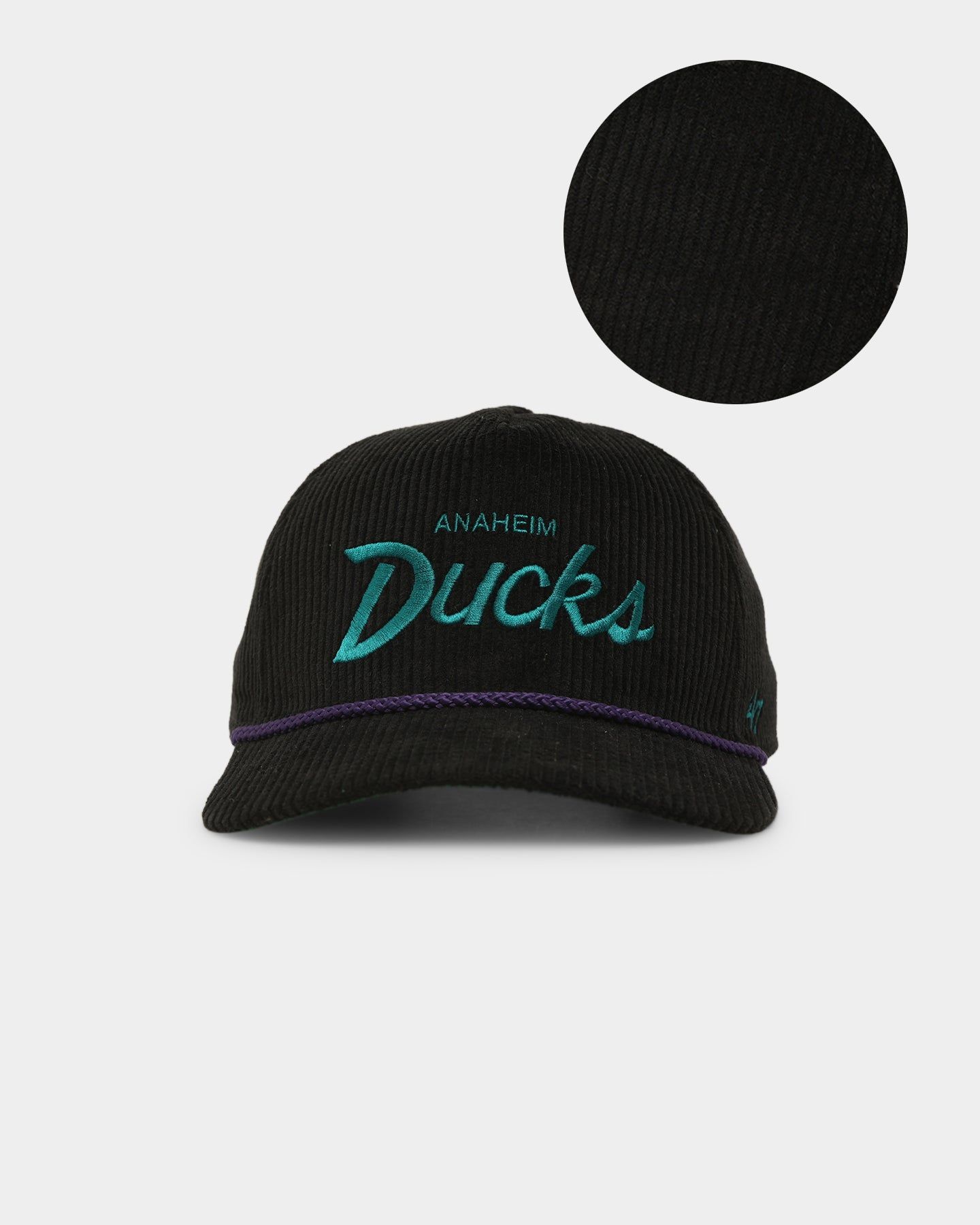 47 Brand Anaheim Ducks 'NHL Corduroy Team Script' Corduroy Crossrope 47 Hitch Snapback Black sold by Culture Kings