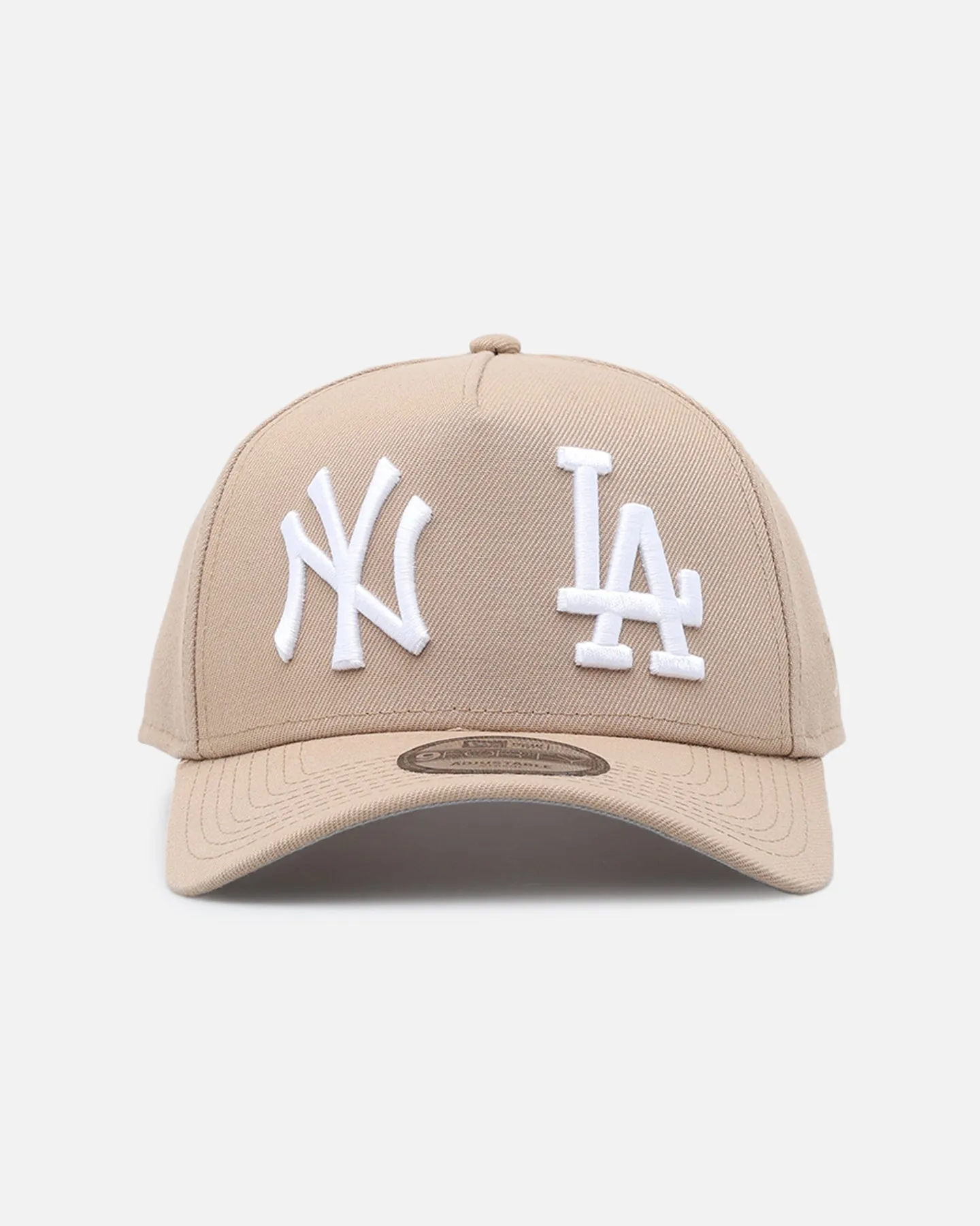 New Era New York Yankees X Los Angeles Dodgers 'Dual Logo' 9FORTY A-Frame Snapback Camel sold by Culture Kings