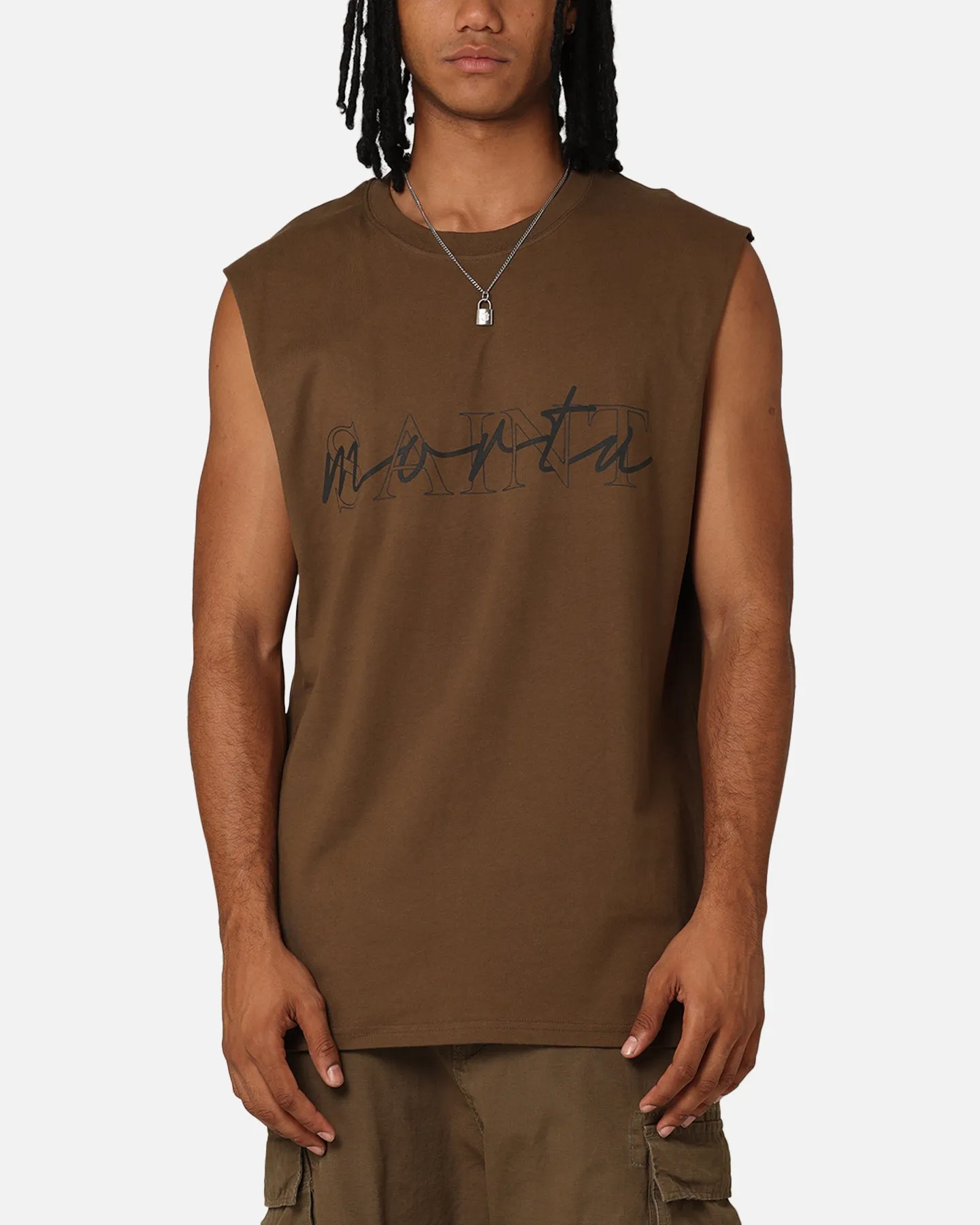 Saint Morta Interlock Oversized Muscle T-Shirt Army Green sold by Culture Kings