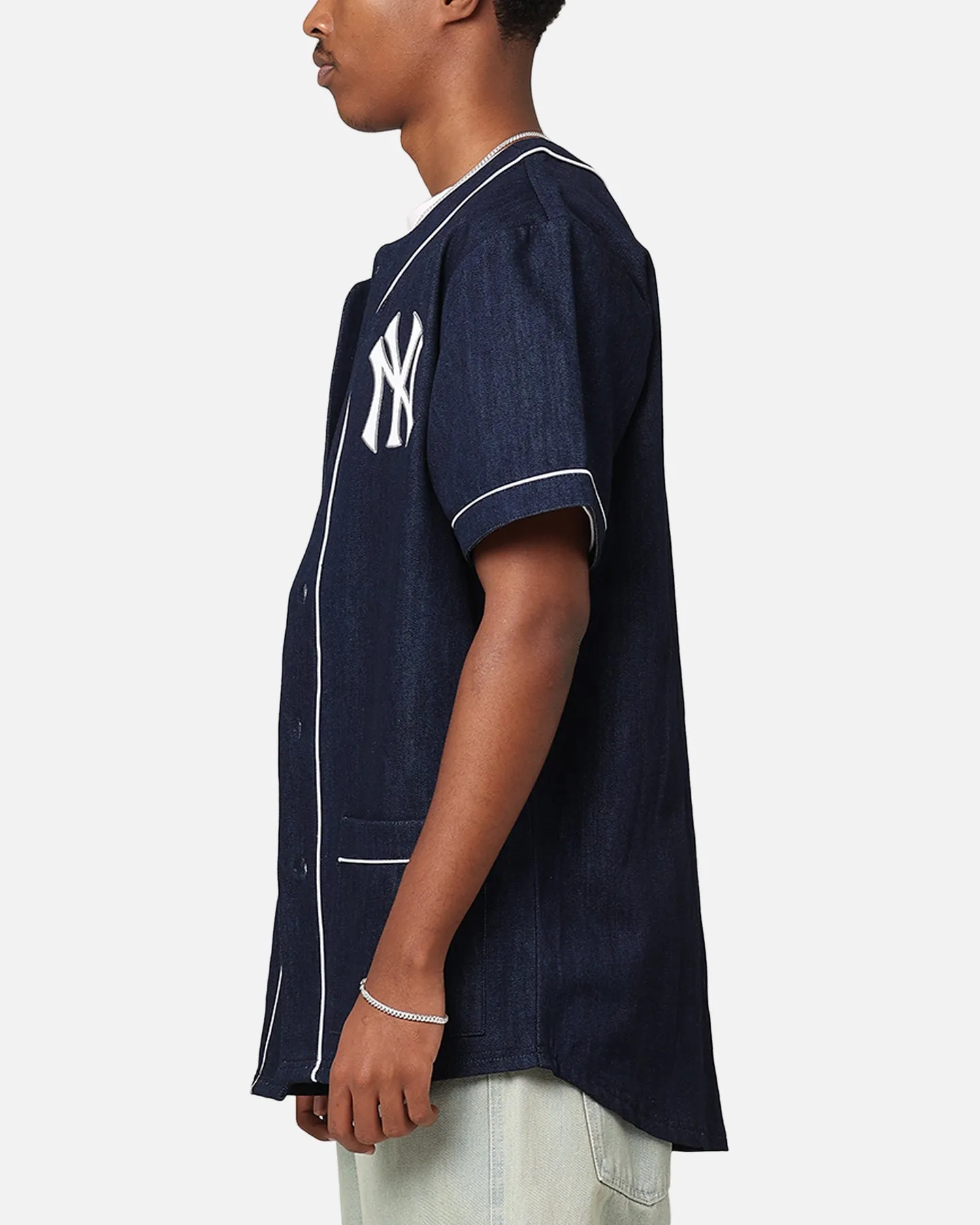 Majestic Athletic New York Yankees Denim Button Up Shirt Washed Navy Denim sold by Culture Kings product image thumbnail 5