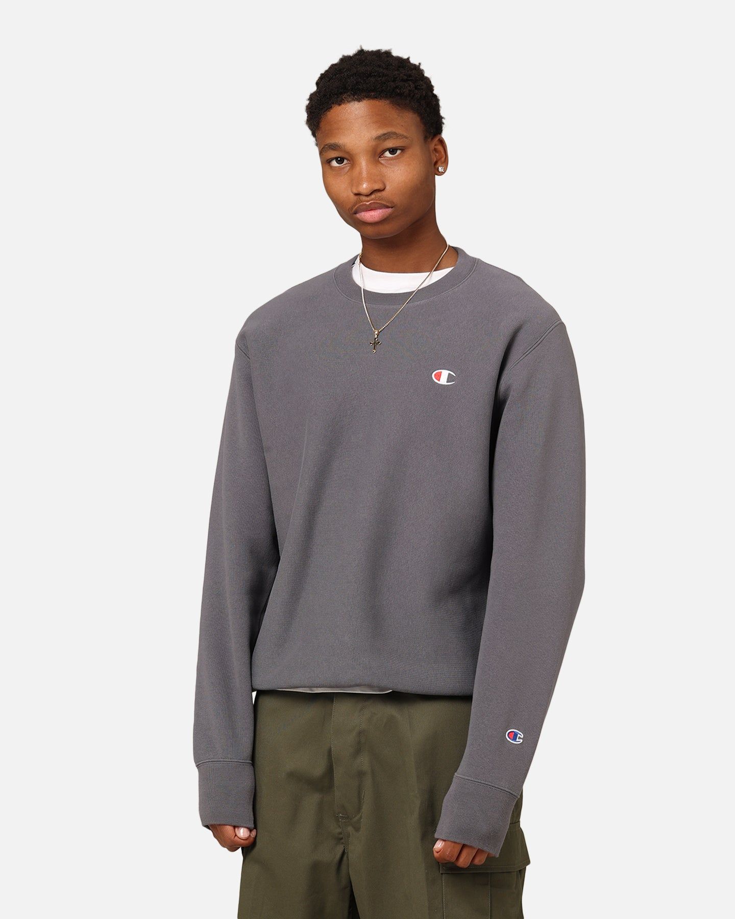 Champion Reverse Weave Small C Crewneck Grey Ocean sold by Culture Kings
