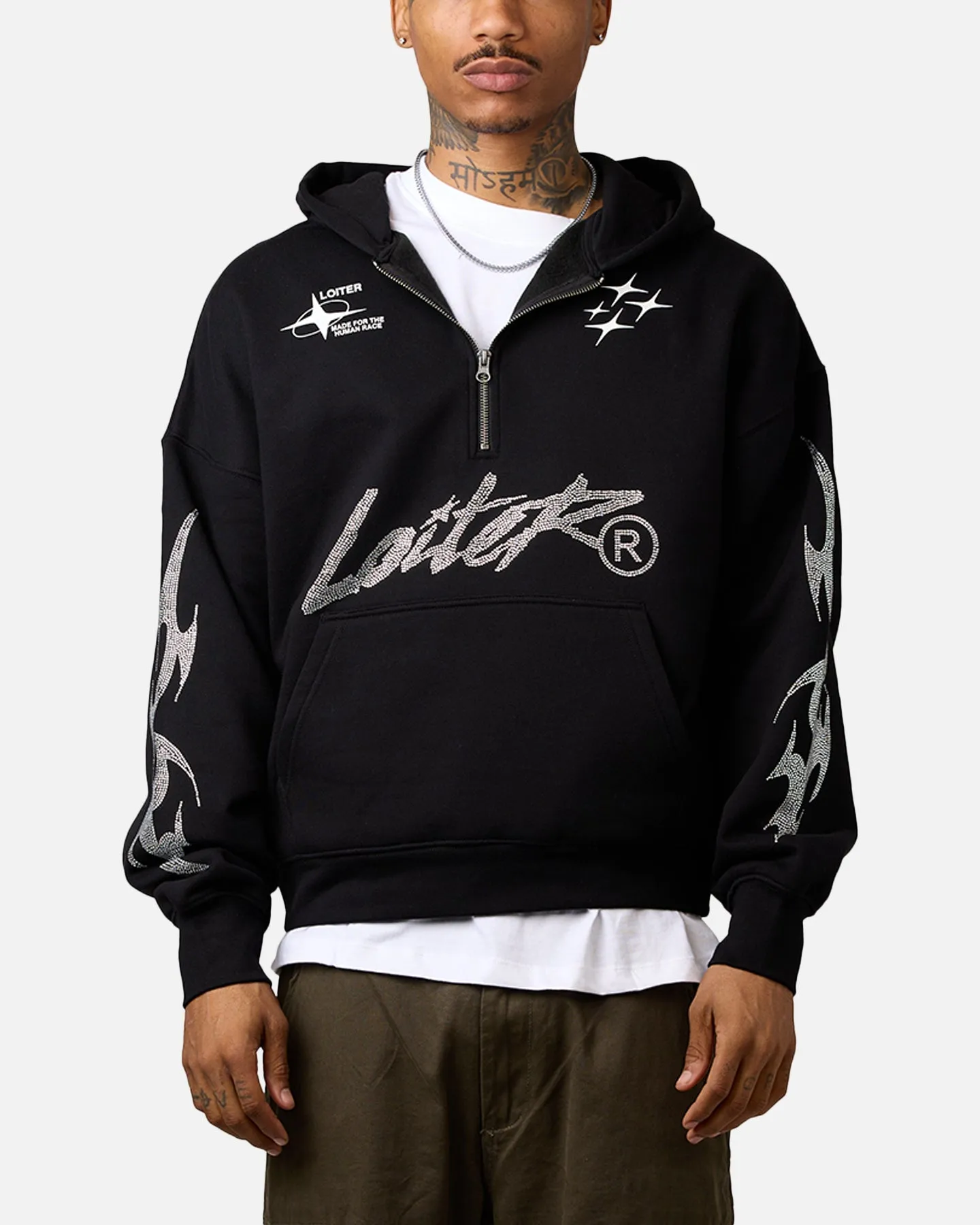 Loiter Rave Rhinestone Hoodie Black sold by Culture Kings