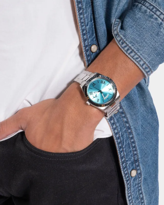 Guess Mainline Connoisseur Watch Silver/Aqua Blue sold by Culture Kings