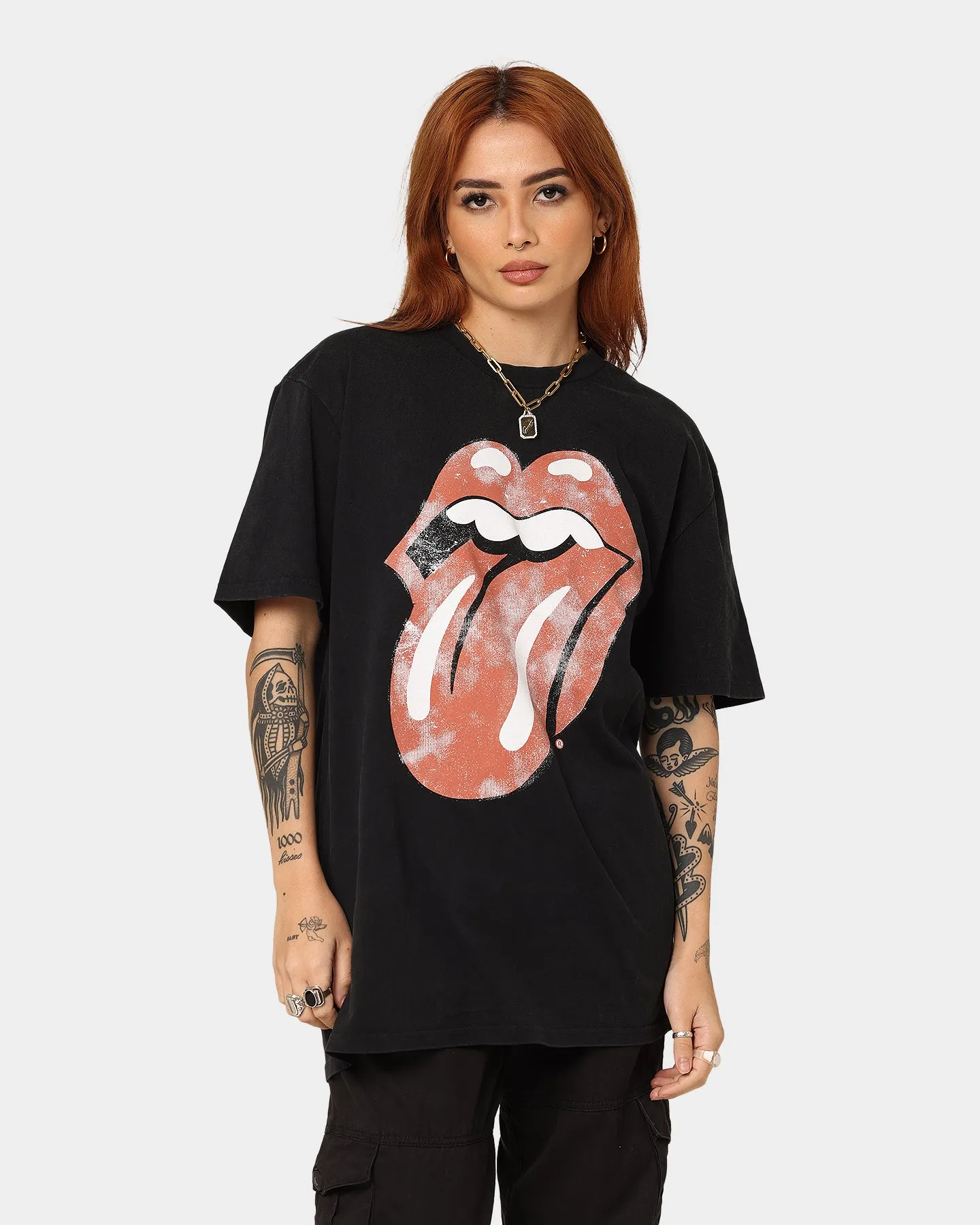 The Rolling Stones Distress Tongue Vintage T-Shirt Washed Black sold by Culture Kings