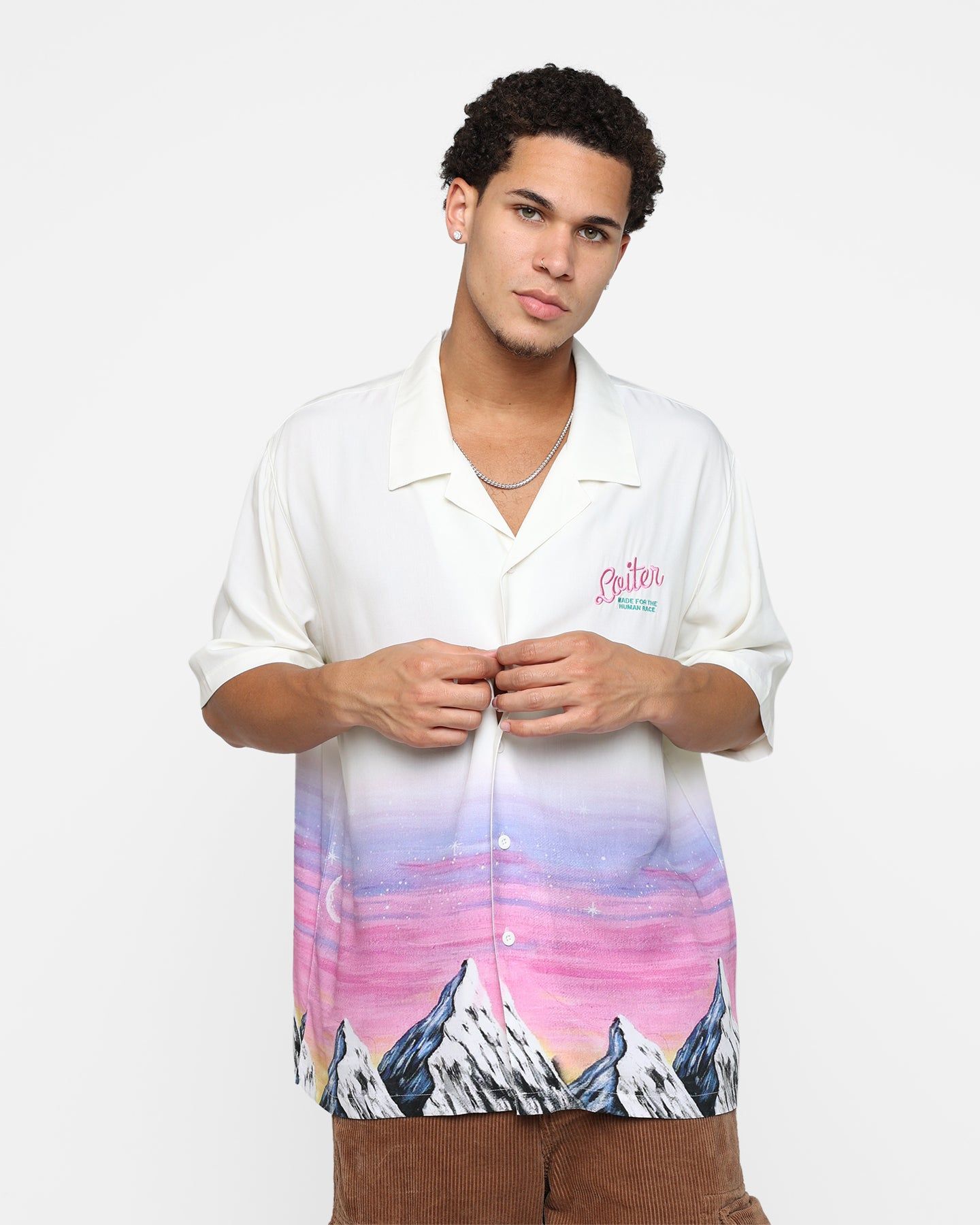 Loiter Mountain Range Button Up T-Shirt Off White sold by Culture Kings product image thumbnail 3
