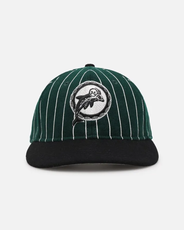 New Era Miami Dolphins 9FIFTY Retro Melton Pinstripe Strapback Dark Green/Black sold by Culture Kings