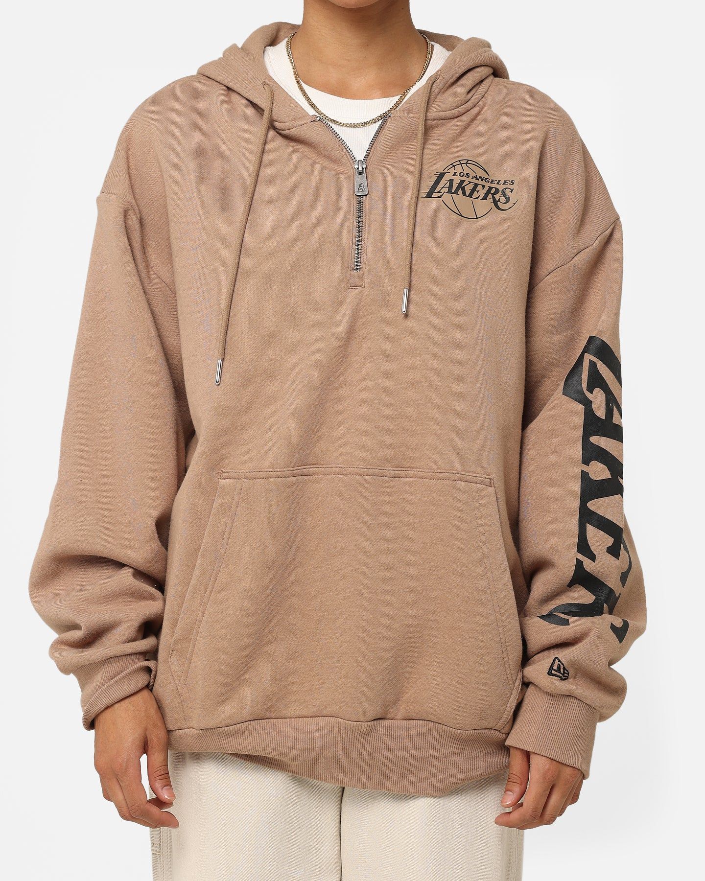 New Era Los Angeles Lakers Quarter Zip Sleeve Script Hoodie Khaki/Black sold by Culture Kings product image thumbnail 3