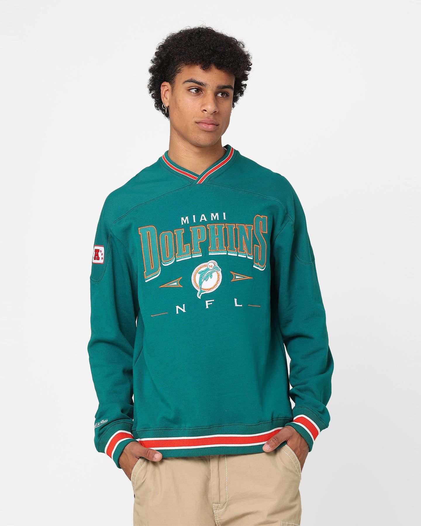 Mitchell & Ness Miami Dolphins Division Crewneck Faded Teal sold by Culture Kings