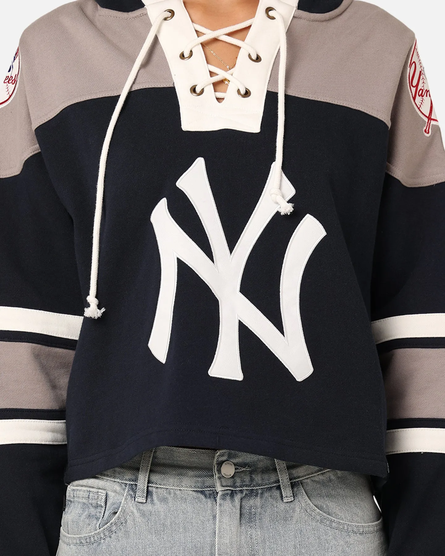 47 Brand Women's New York Yankees Cropped Lacer Hoodie Fall Navy sold by Culture Kings product image thumbnail 3