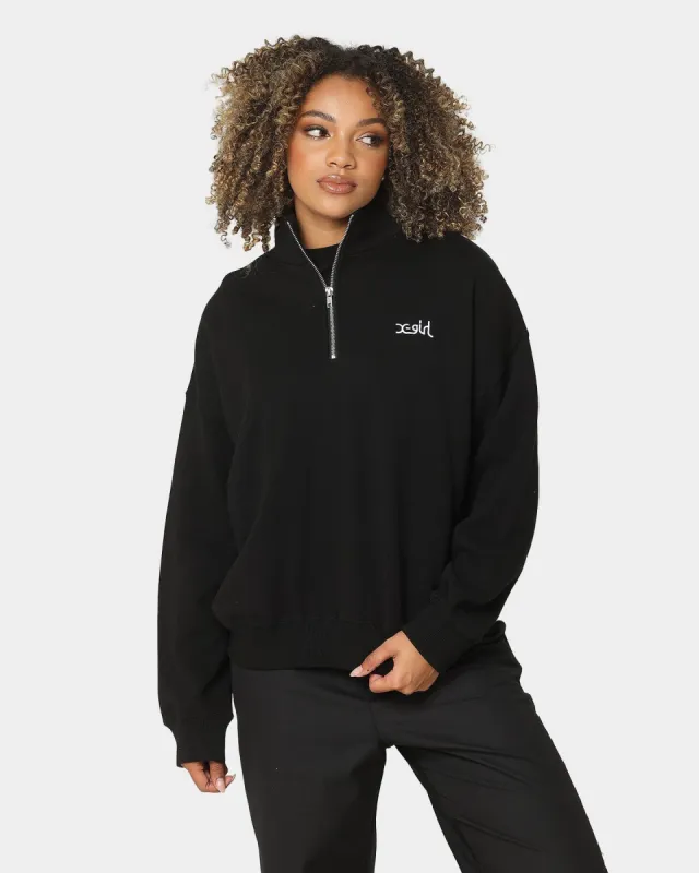 X-Girl Women's Mills Logo Quarter Zip Sweatshirt Black sold by Culture Kings