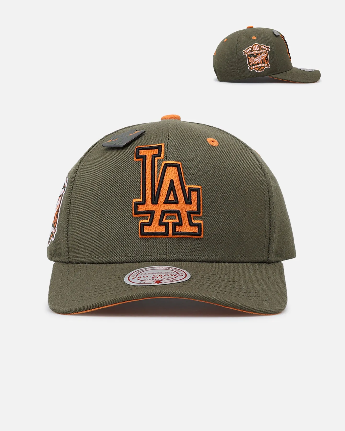 Mitchell & Ness Los Angeles Dodgers 'Harmony Of Hues' Pro Crown Snapback Olive/Orange sold by Culture Kings