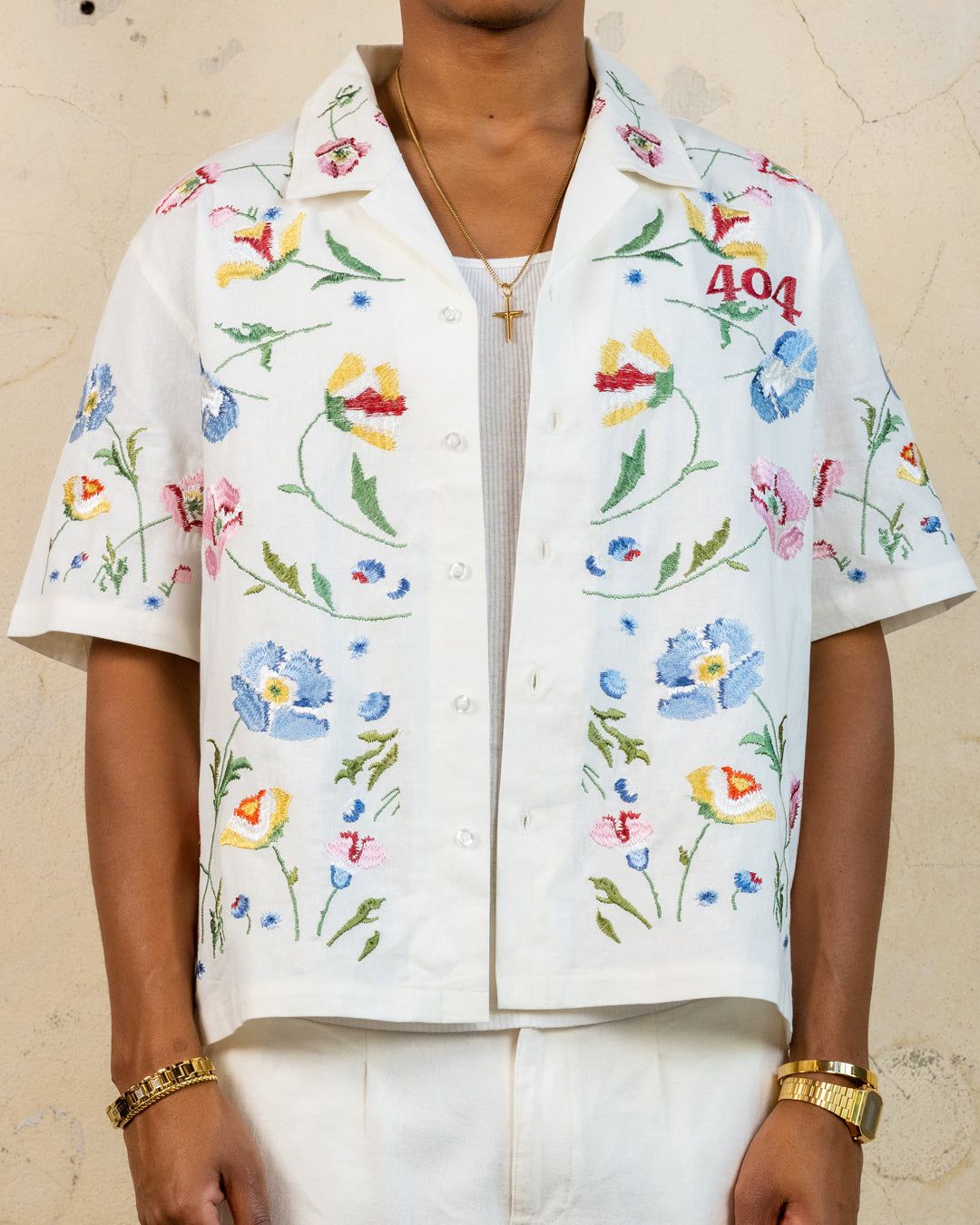 404 Midsommar Embroidered Button Up T-Shirt Ecru sold by Culture Kings product image thumbnail 3