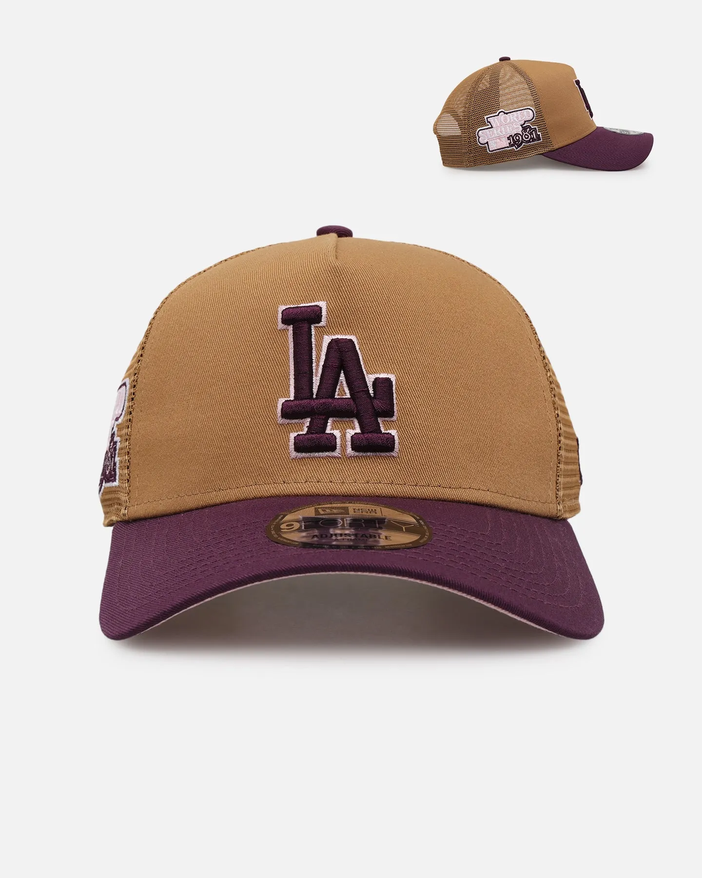 New Era Los Angeles Dodgers 'Rustic Rose' 9FORTY A-Frame Trucker Snapback Wheat sold by Culture Kings