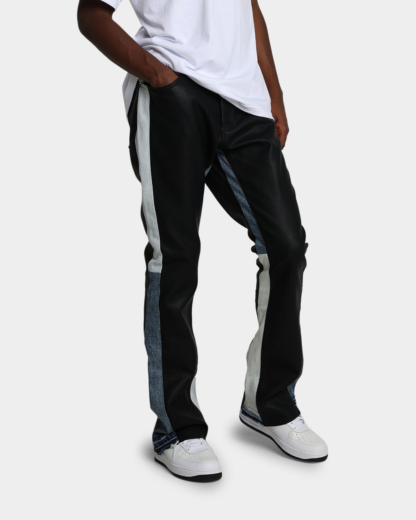 MNML B417 Leather Flare Pants Black/Blue sold by Culture Kings product image thumbnail 3