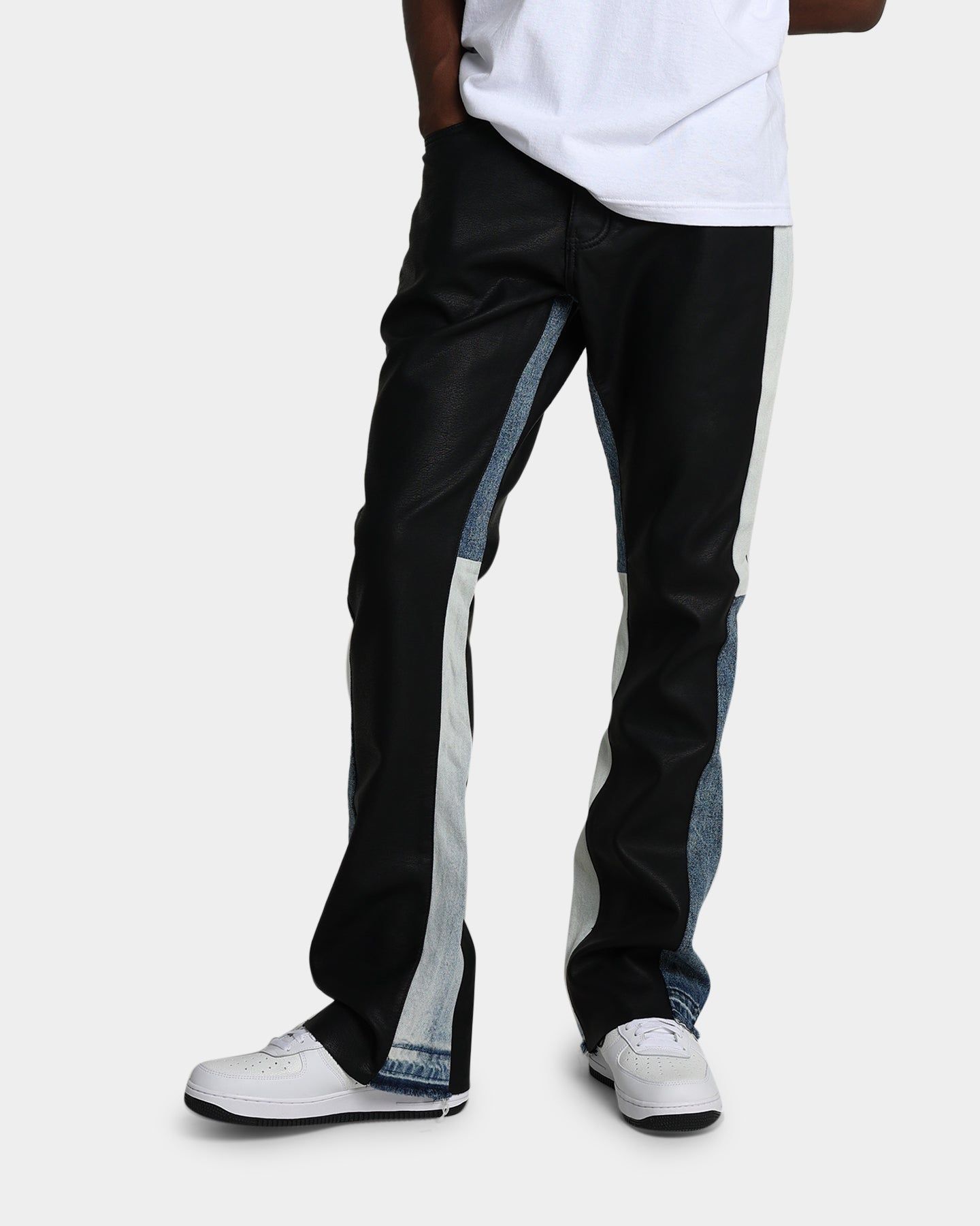 MNML B417 Leather Flare Pants Black/Blue sold by Culture Kings